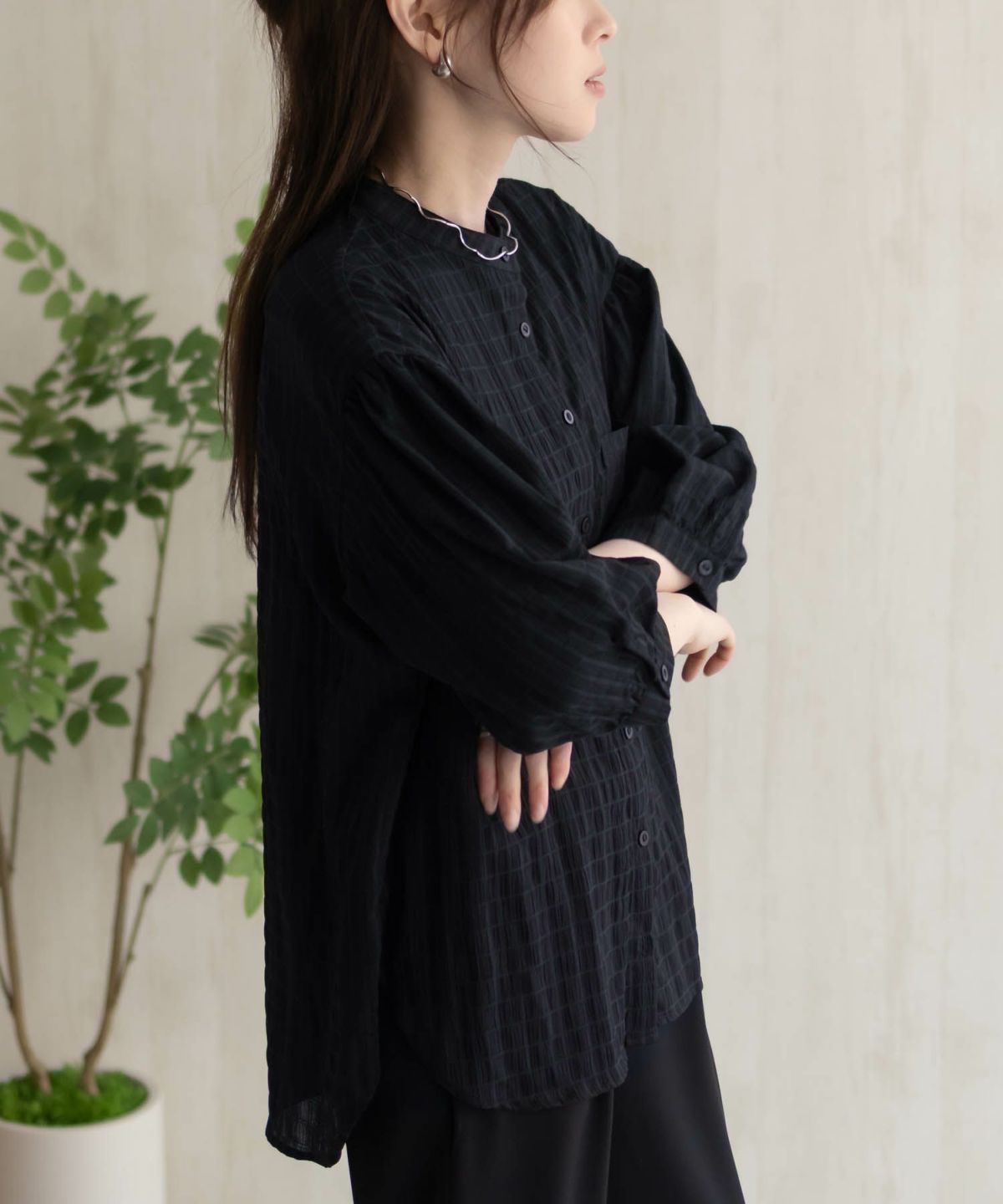 HusHusH バンドカラー7分袖ブラウス レディース