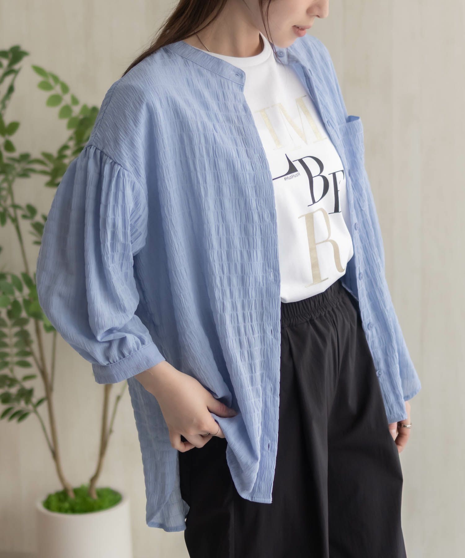 HusHusH  バンドカラー7分袖ブラウス レディース商品サムネイル-17
