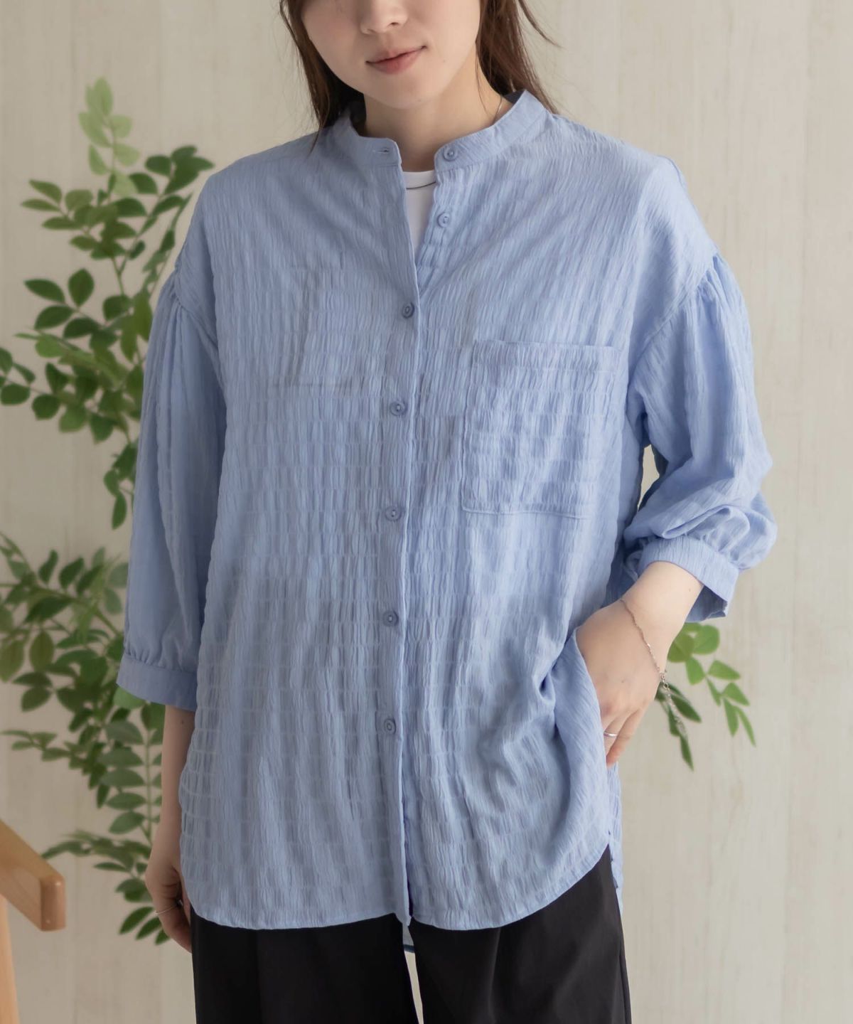 HusHusH バンドカラー7分袖ブラウス レディース