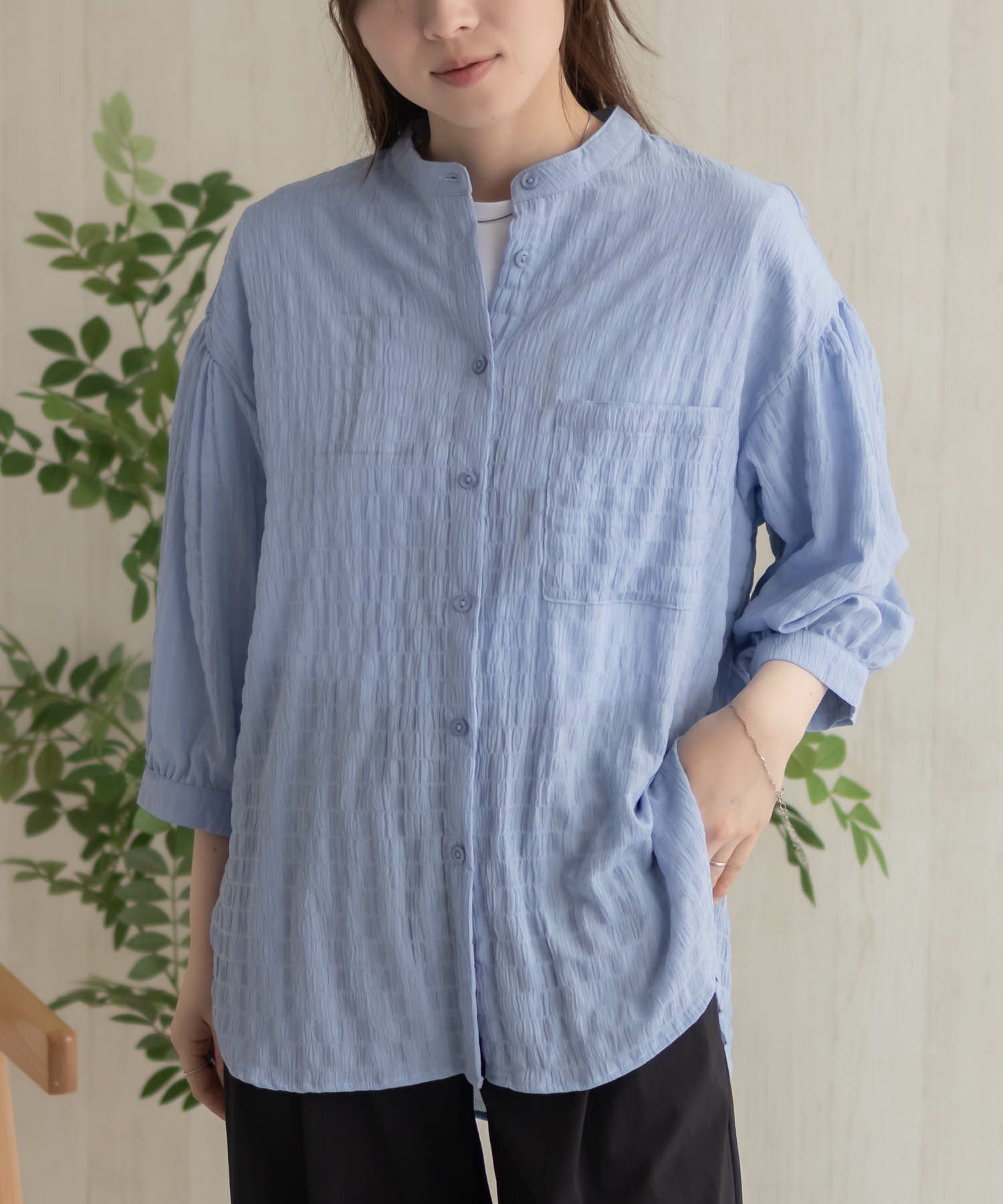 HusHusH バンドカラー7分袖ブラウス レディース