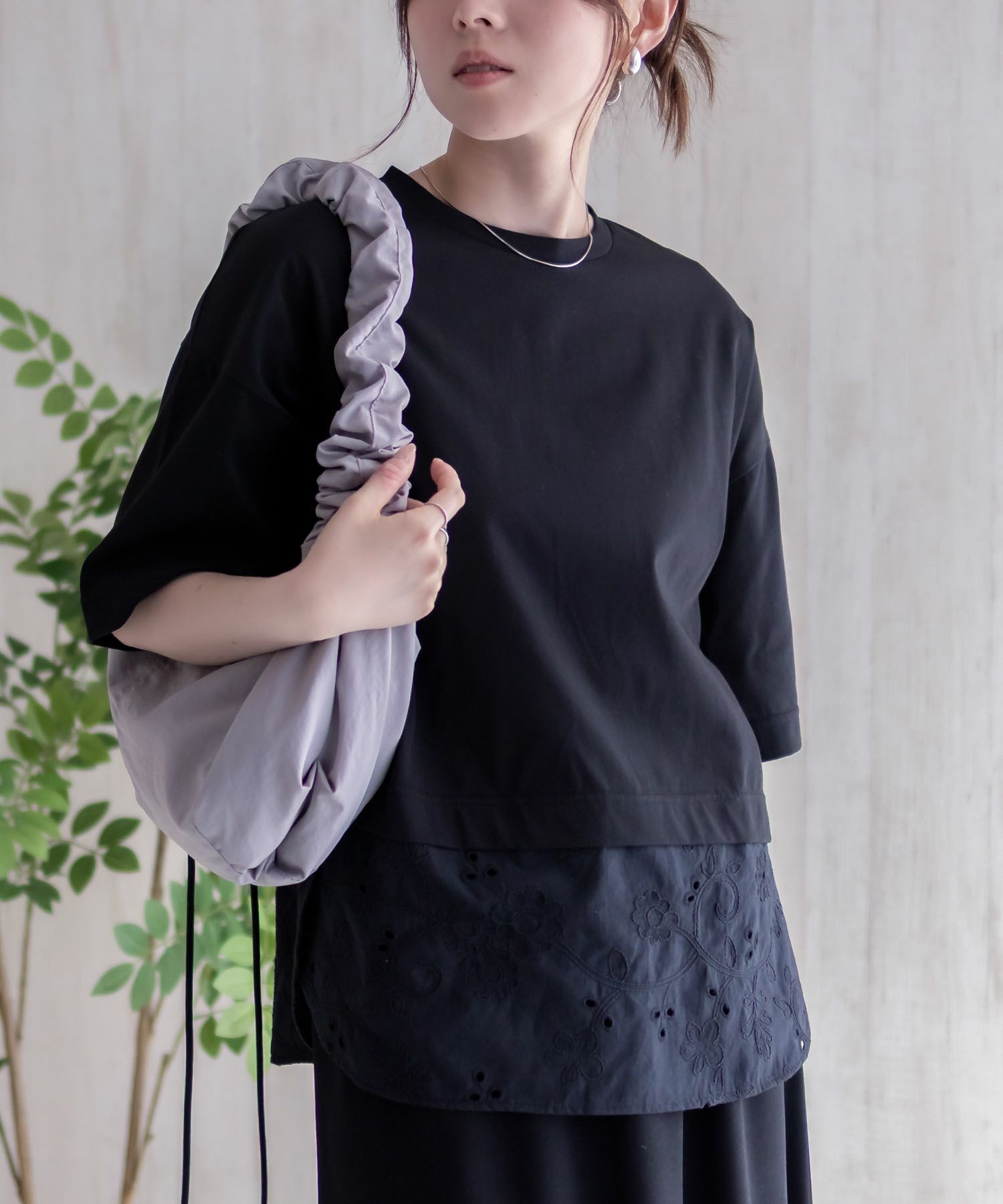 HusHusH  布帛切替Tシャツ レディース メール便 対応商品商品画像-3