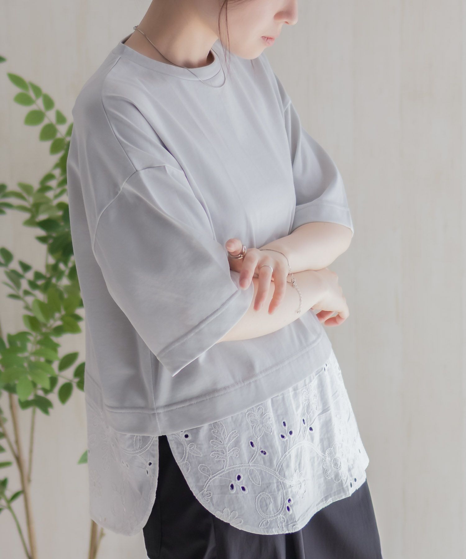 HusHusH  布帛切替Tシャツ レディース メール便 対応商品商品画像-8