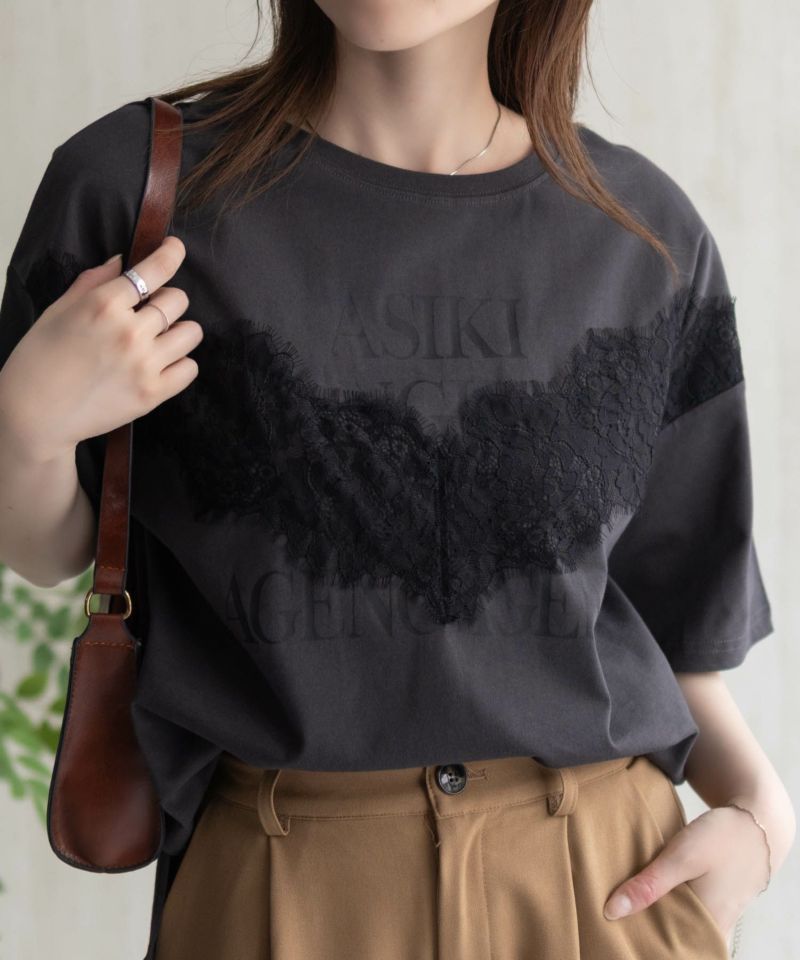 nAvy  レース使いプリントTシャツ レディース ネコポス 対応商品商品画像-2