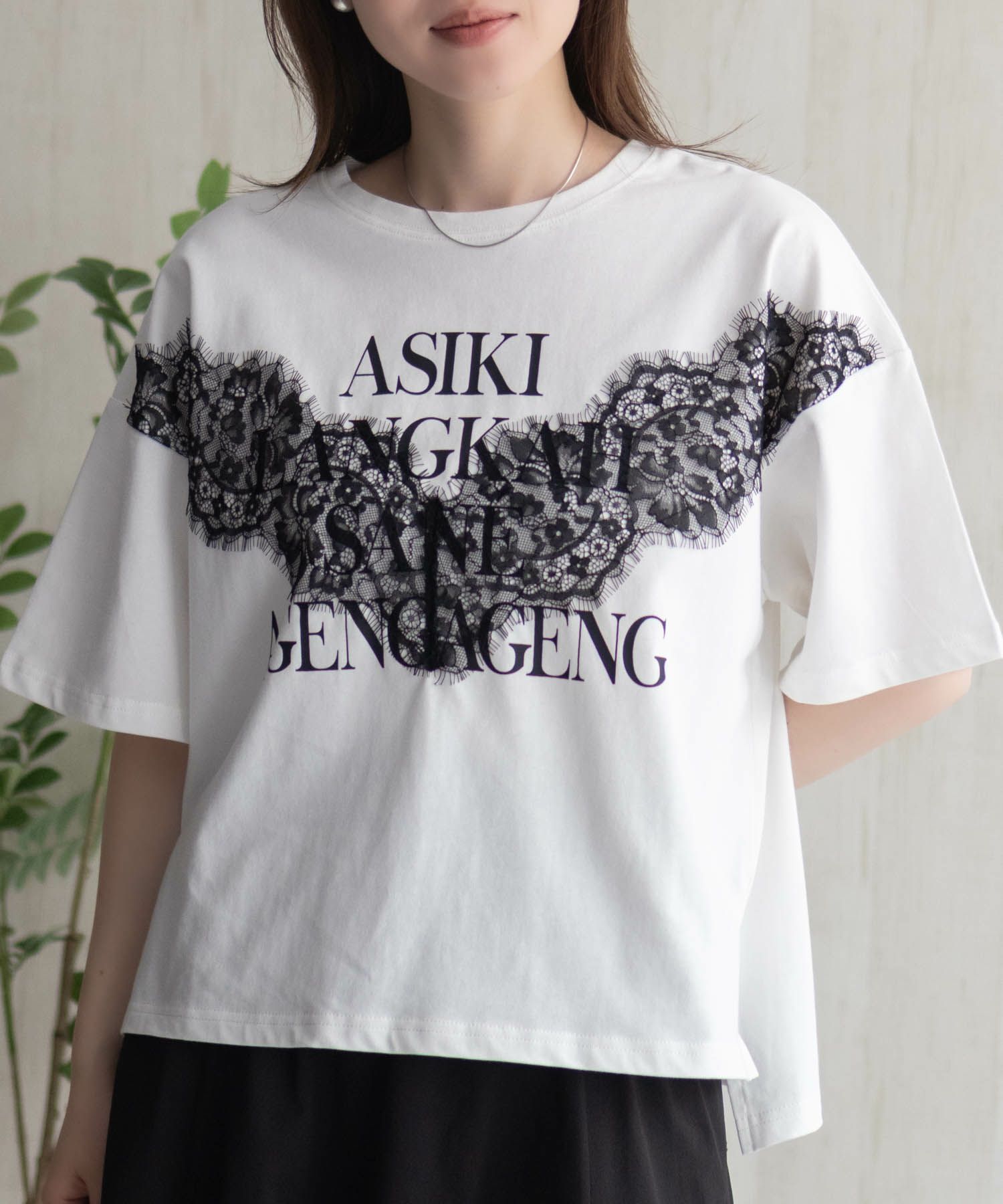 nAvy レース使いプリントTシャツ レディース メール便 対応商品商品画像-3