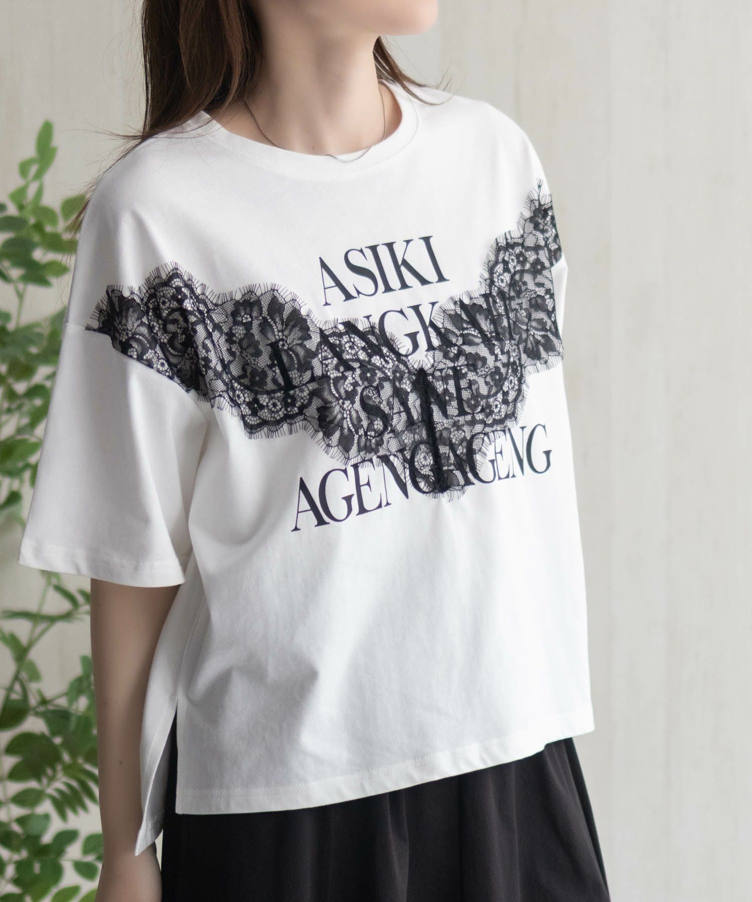 nAvy レース使いプリントTシャツ レディース ネコポス 対応商品