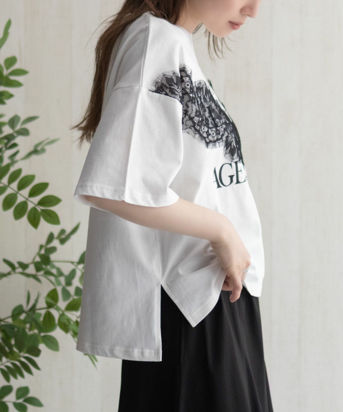 nAvy レース使いプリントTシャツ レディース ネコポス 対応商品