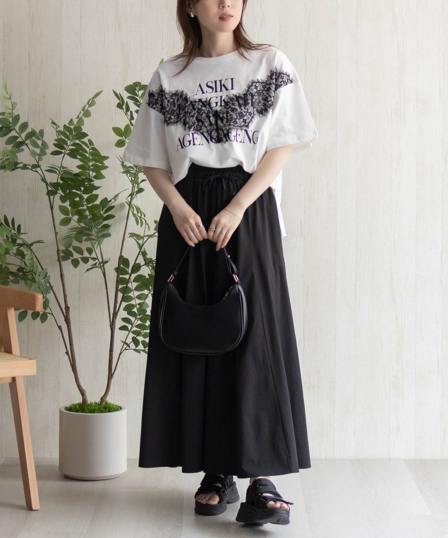 nAvy レース使いプリントTシャツ レディース メール便 対応商品商品画像-11
