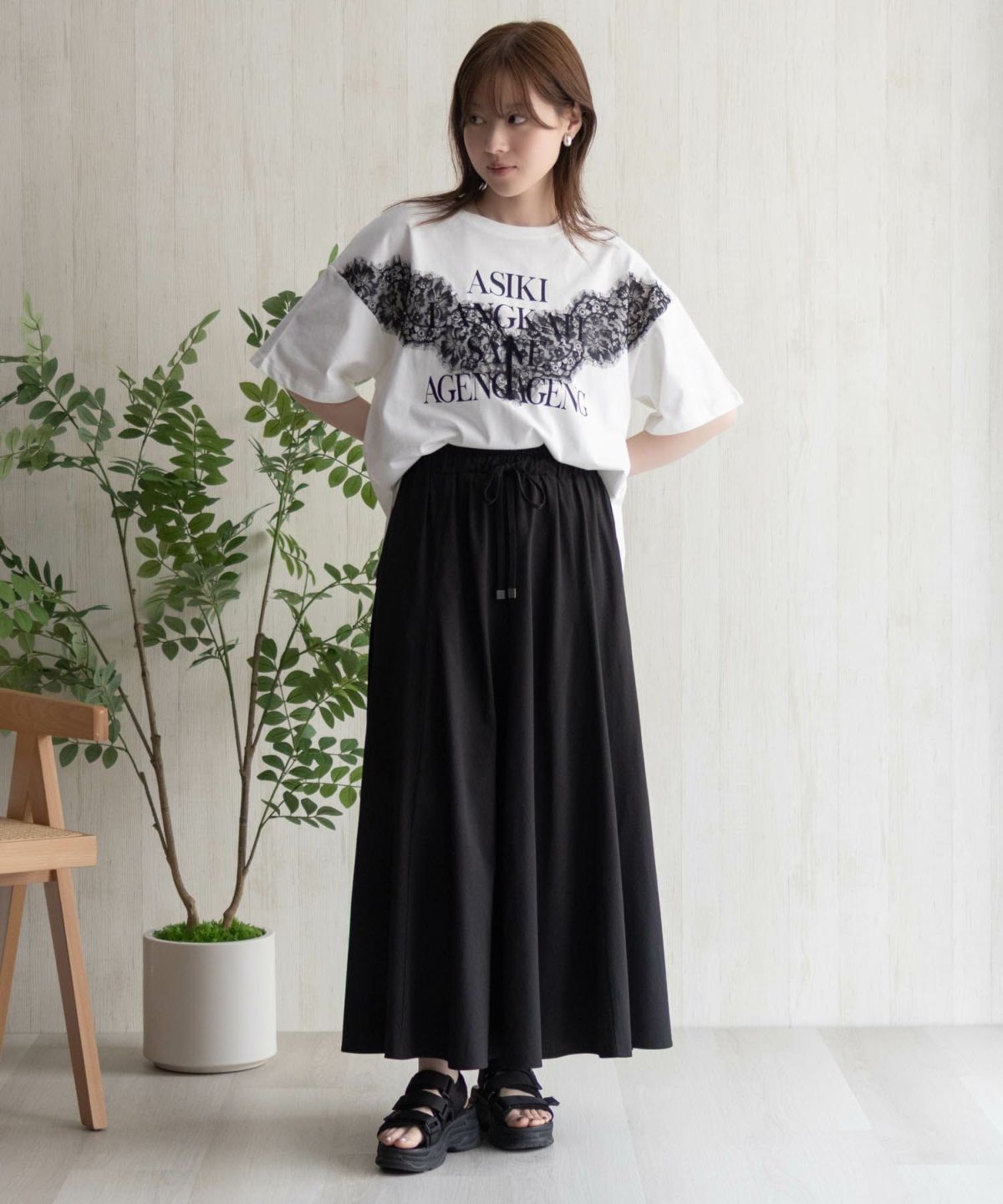 nAvy レース使いプリントTシャツ レディース ネコポス 対応商品