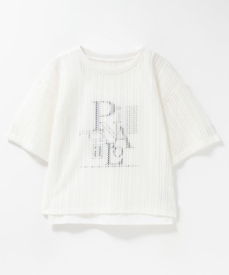 INSCRIRE メッシュ ラグラン Tシャツ ホワイトxネイビー Mサイズ