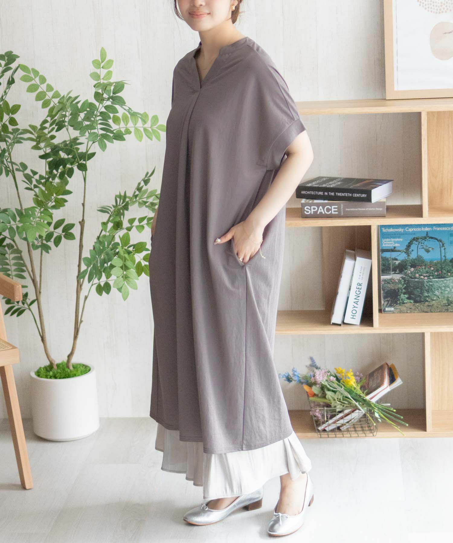 nAvy SARARI スキッパーロングワンピース レディース