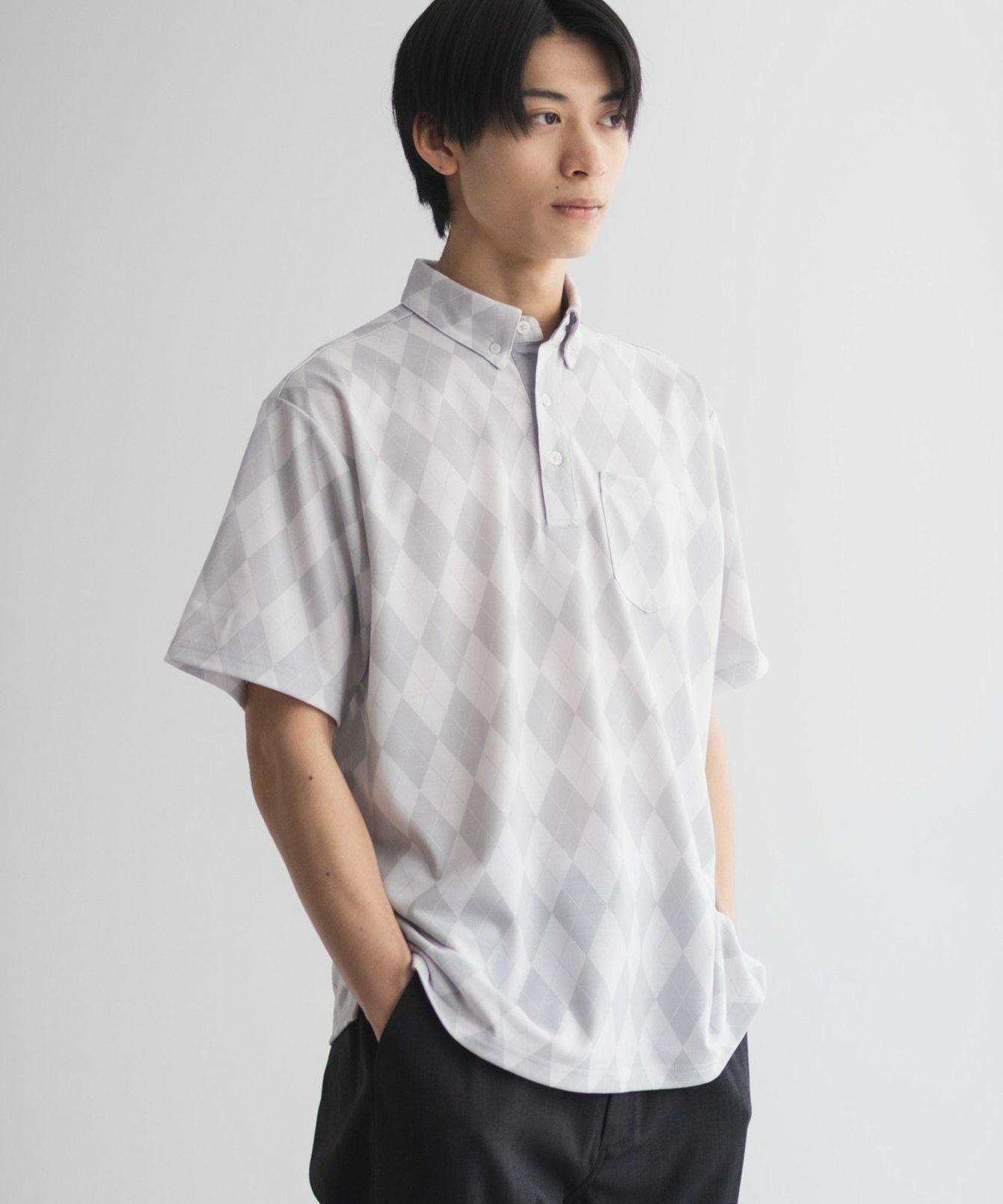 NAVY  アーガイル柄カットポロシャツ メンズ商品画像-1