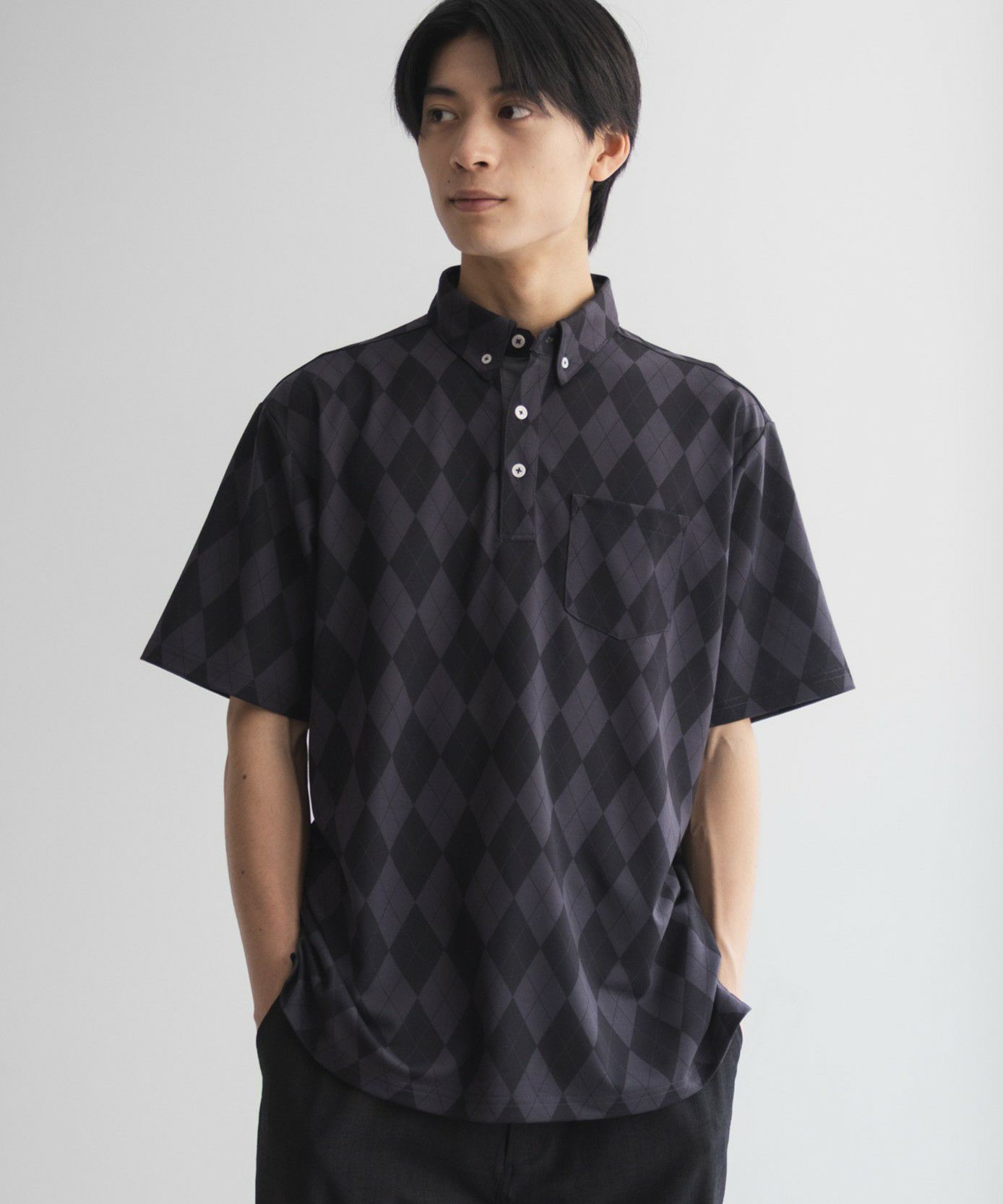 NAVY  アーガイル柄カットポロシャツ メンズ商品サムネイル-2