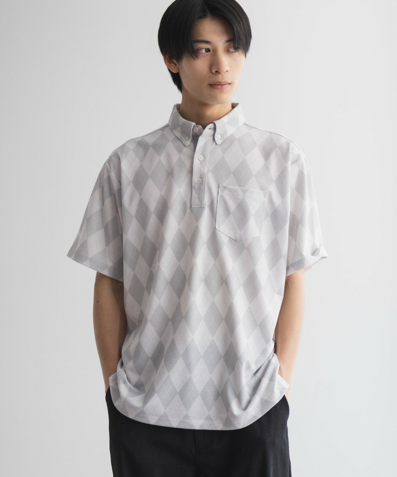 NAVY  アーガイル柄カットポロシャツ メンズ商品画像-3