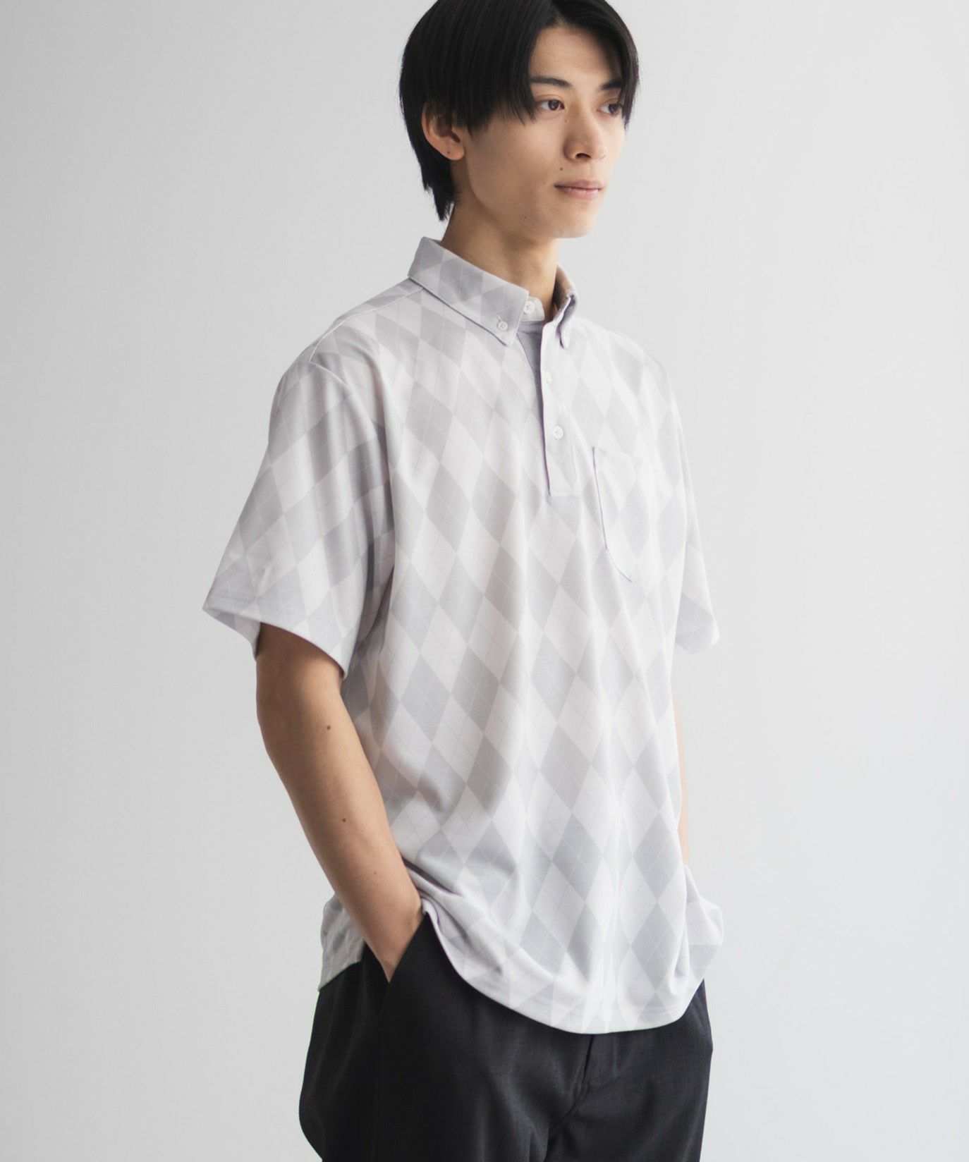 NAVY アーガイル柄カットポロシャツ メンズ