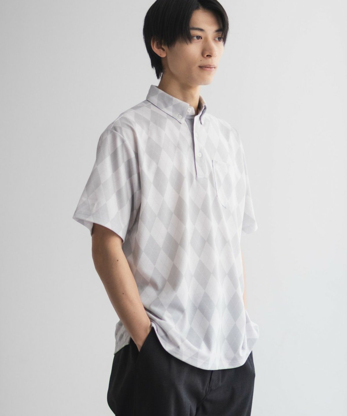 NAVY アーガイル柄カットポロシャツ メンズ