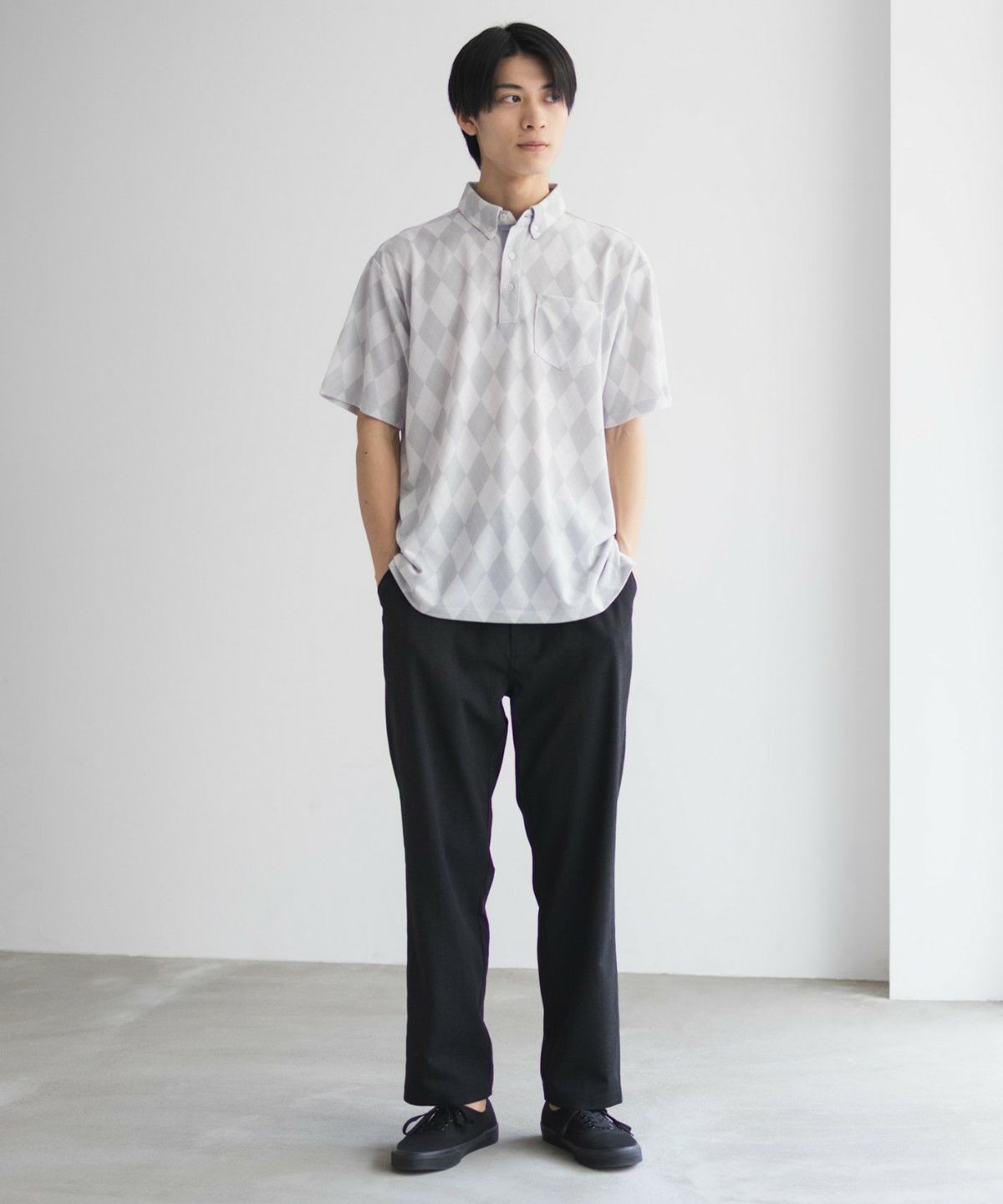 NAVY アーガイル柄カットポロシャツ メンズ