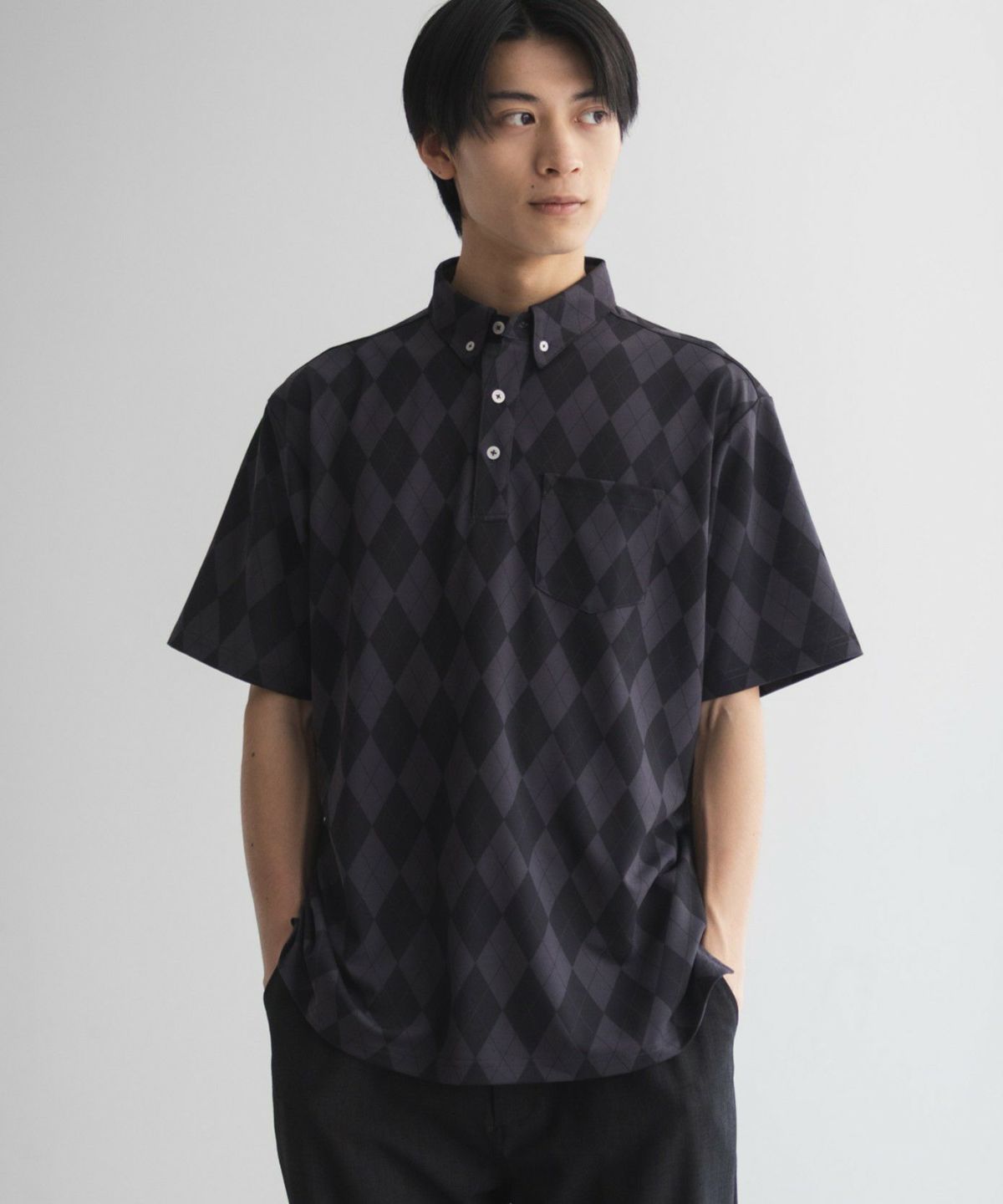 NAVY アーガイル柄カットポロシャツ メンズ