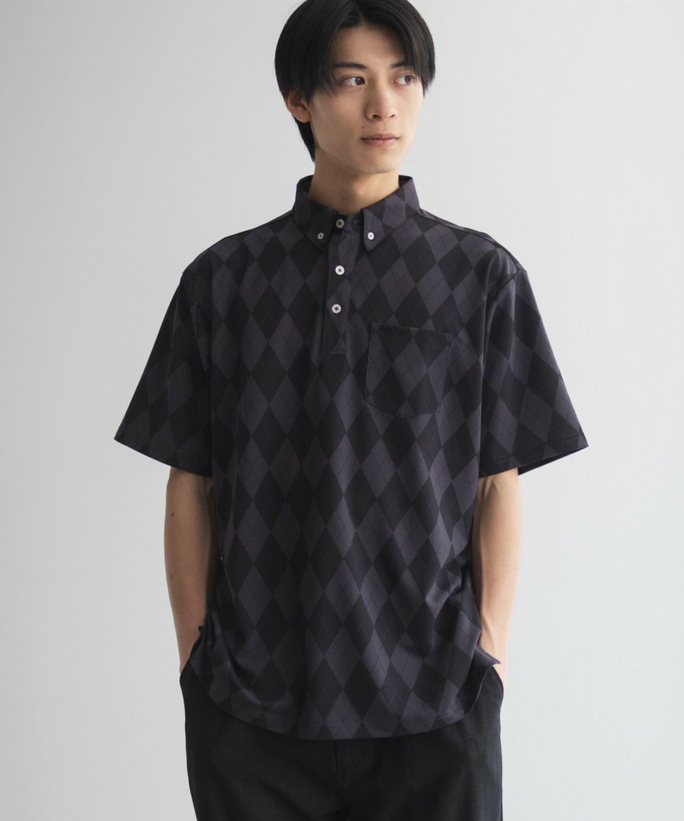 NAVY アーガイル柄カットポロシャツ メンズ