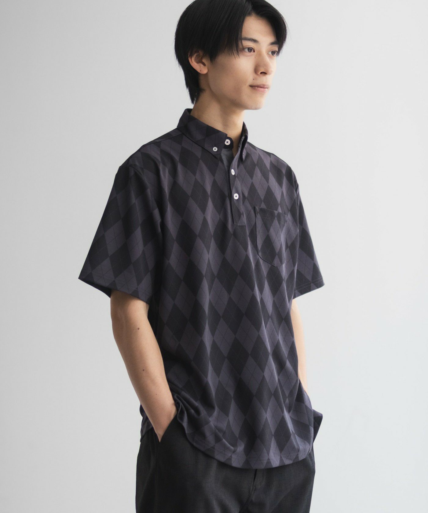 NAVY アーガイル柄カットポロシャツ メンズ
