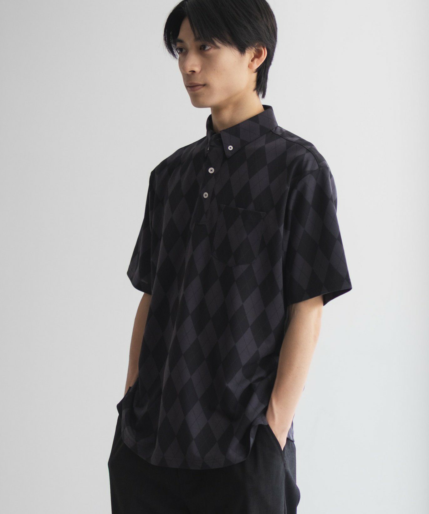 NAVY アーガイル柄カットポロシャツ メンズ