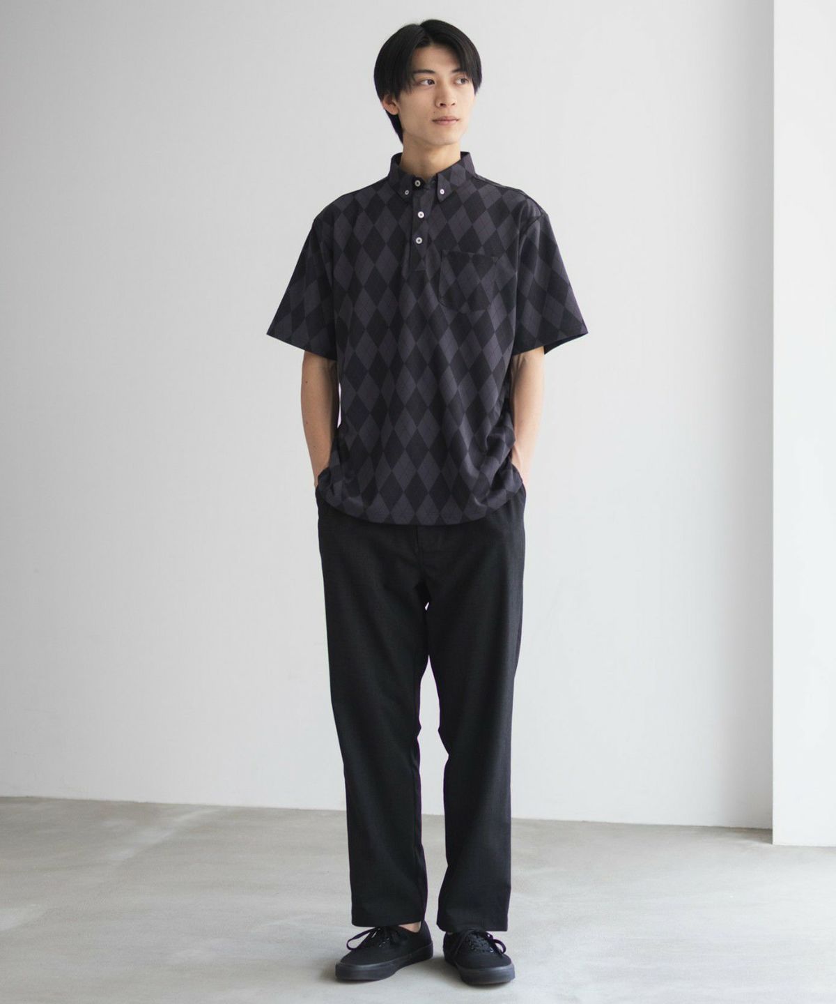 NAVY アーガイル柄カットポロシャツ メンズ