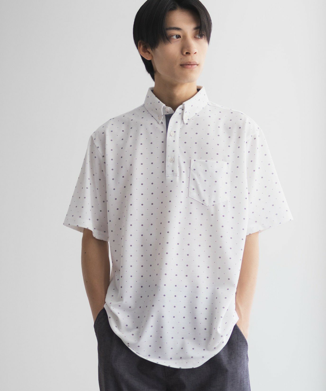 NAVY  小紋柄カットポロシャツ メンズ商品画像-2