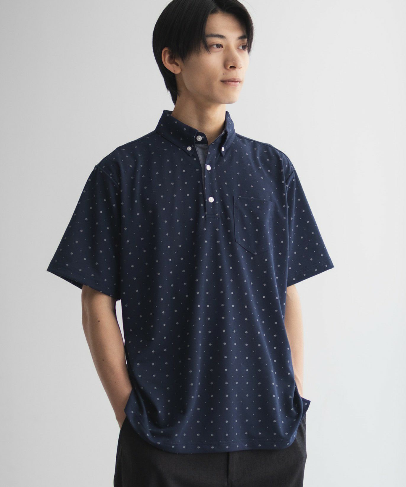 NAVY 小紋柄カットポロシャツ メンズ