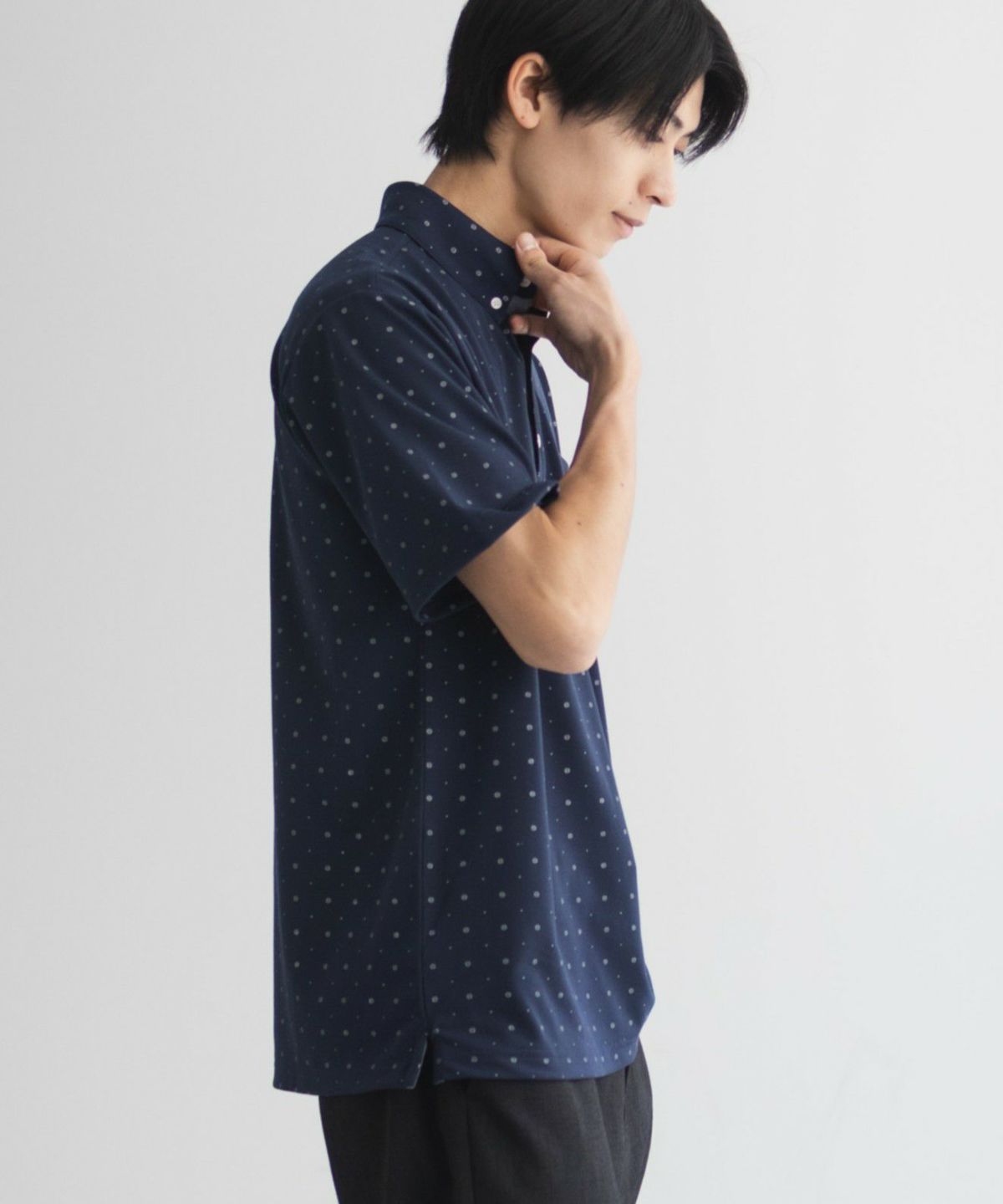 NAVY 小紋柄カットポロシャツ メンズ