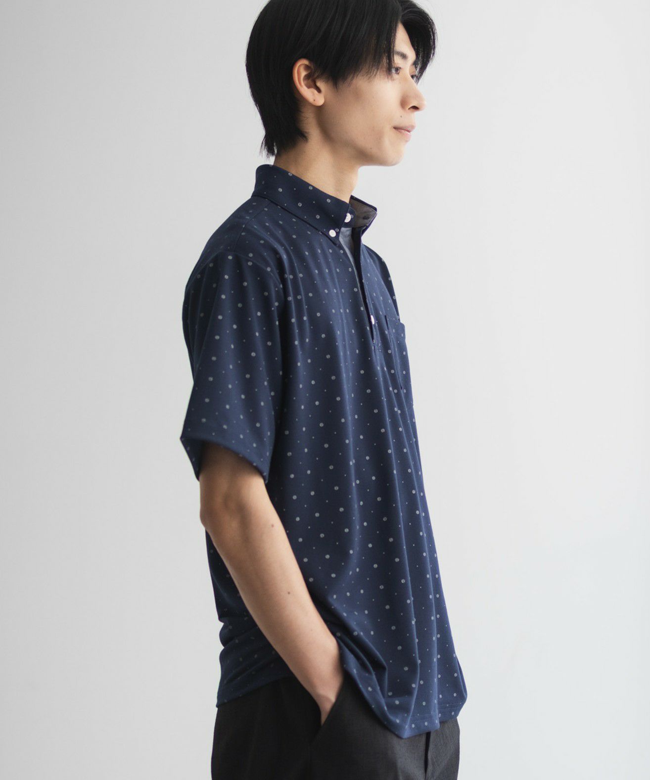 NAVY  小紋柄カットポロシャツ メンズ商品画像-6