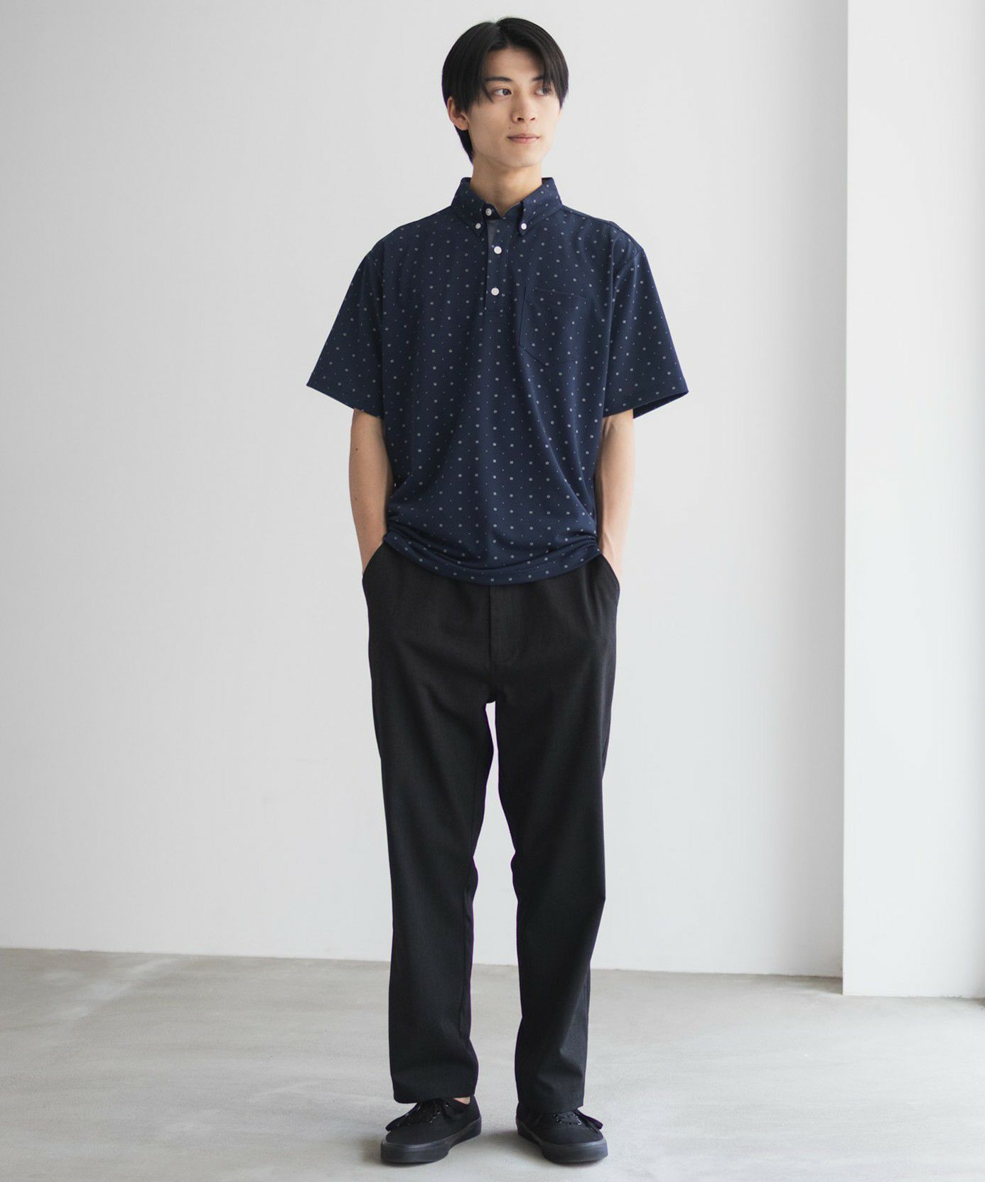 NAVY  小紋柄カットポロシャツ メンズ商品画像-8