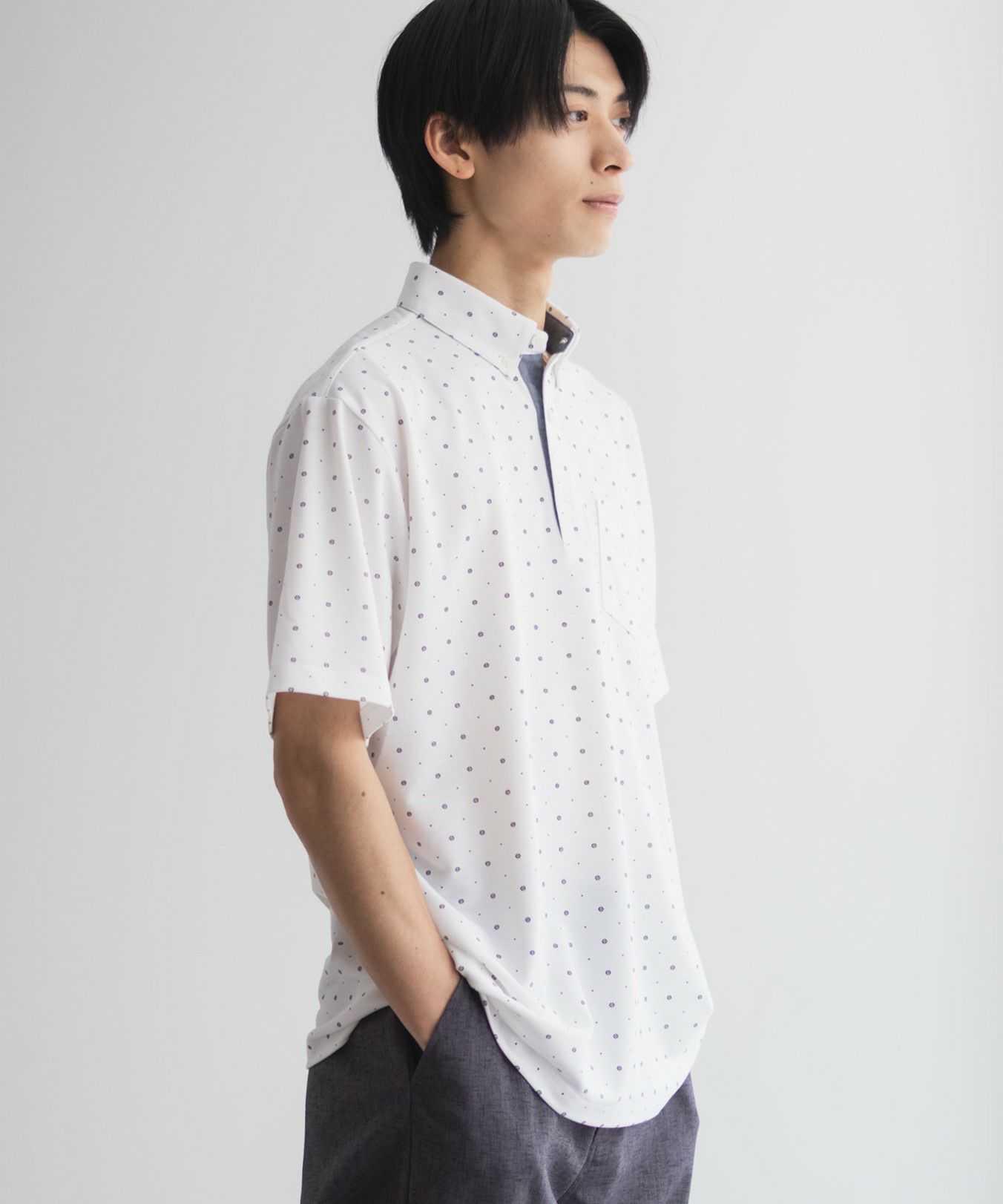 NAVY  小紋柄カットポロシャツ メンズ商品画像-10