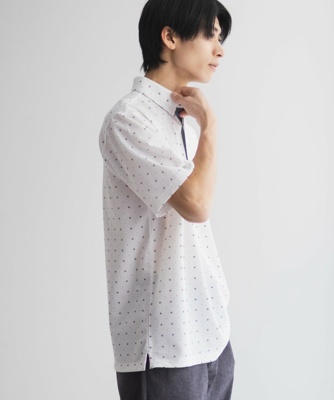 NAVY  小紋柄カットポロシャツ メンズ商品画像-11