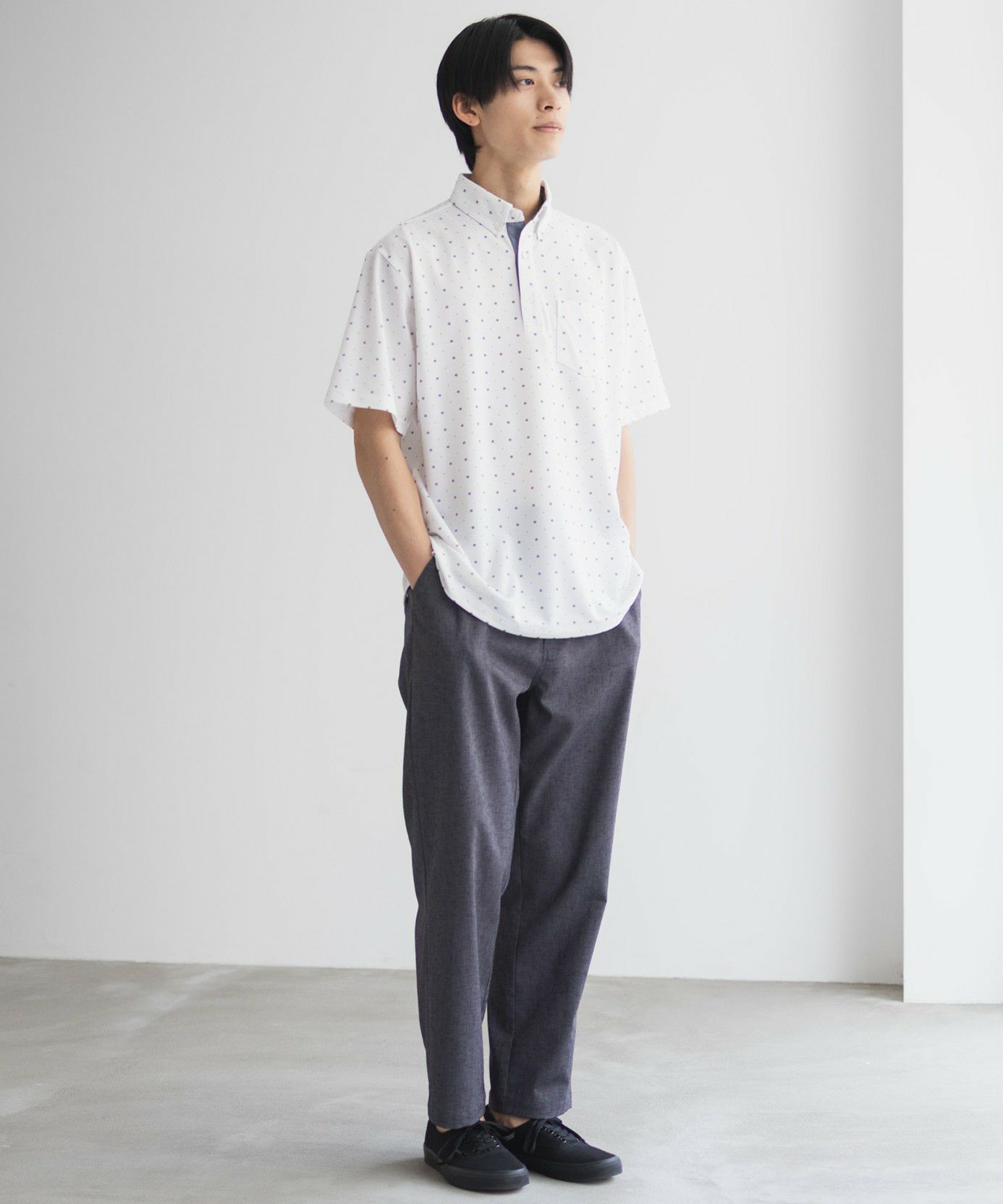 NAVY 小紋柄カットポロシャツ メンズ