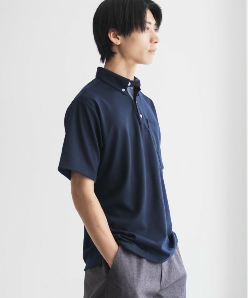 NAVY SARARI リップルボタンダウンカットポロシャツ メンズ商品画像-6