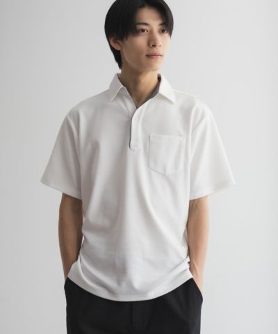 NAVY  SARARI リップルスキッパーポロシャツ メンズ