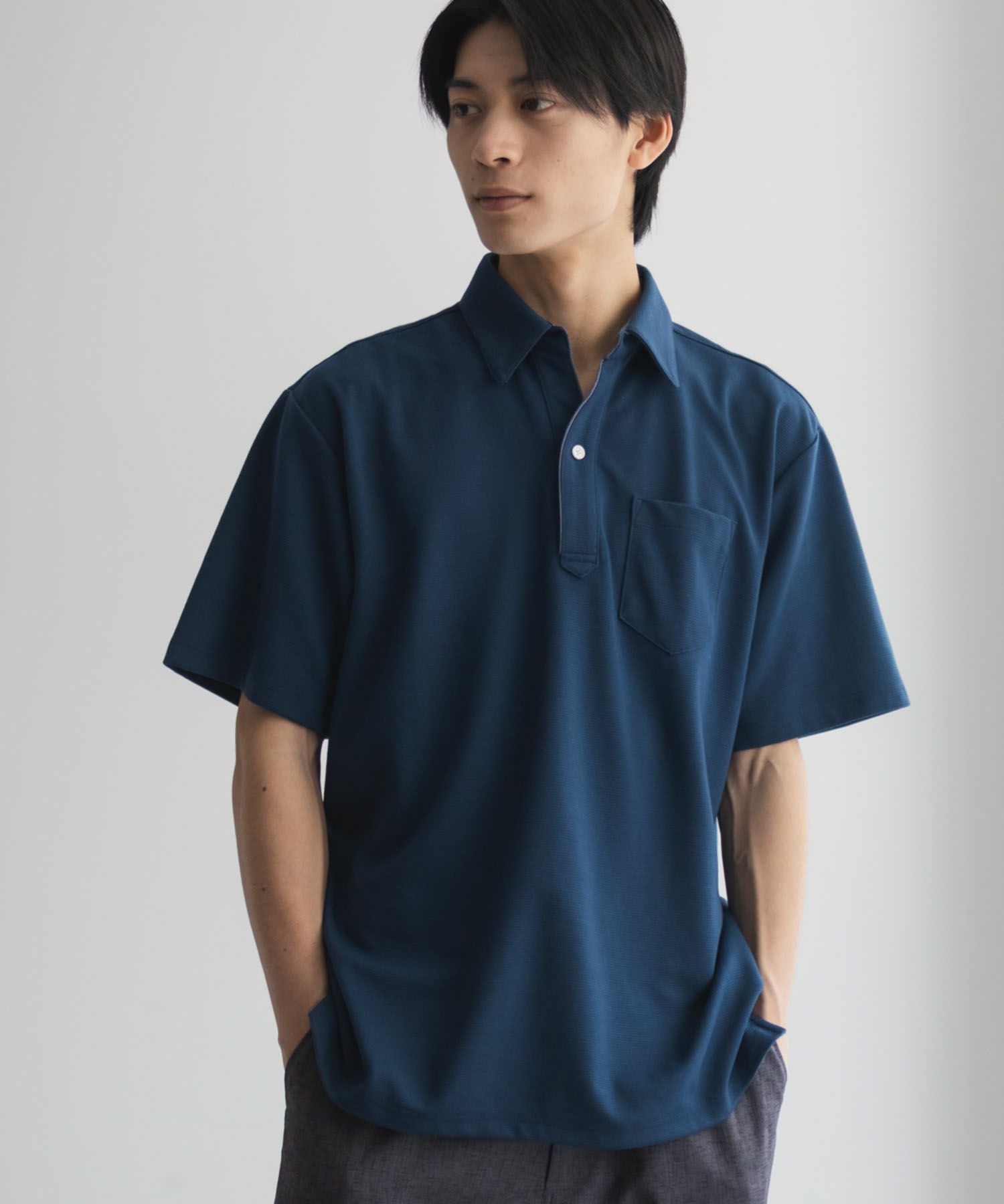 NAVY リップルスキッパーポロシャツ メンズ