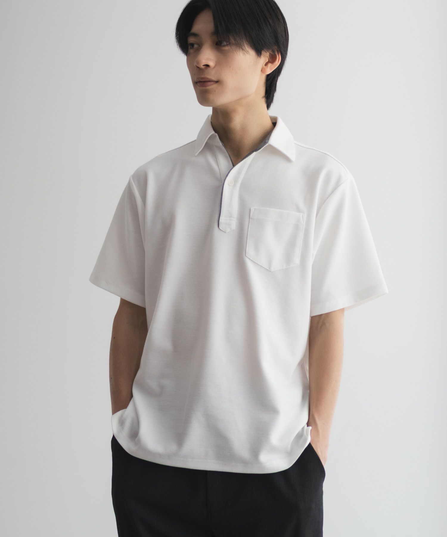 NAVY リップルスキッパーポロシャツ メンズ