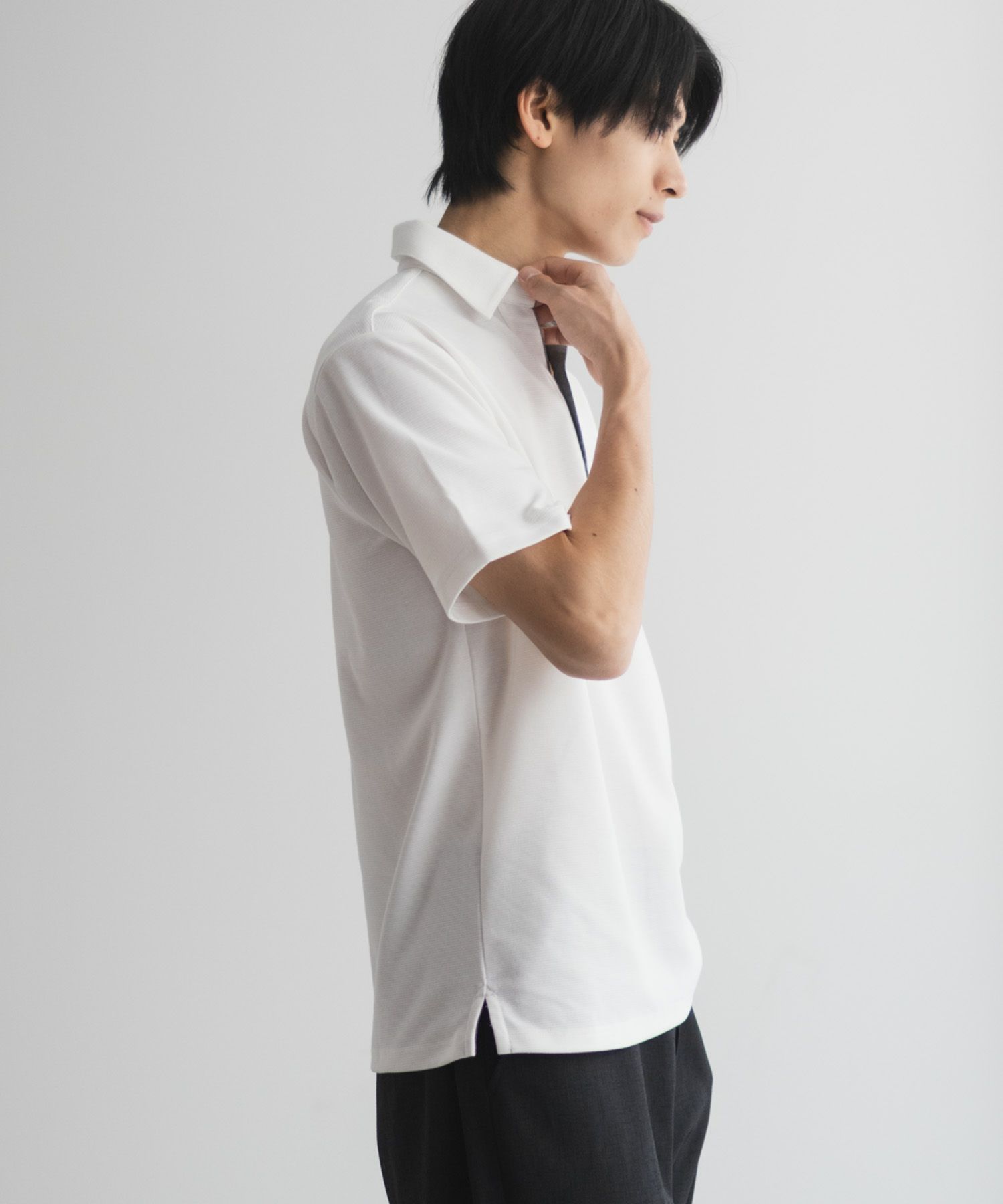 NAVY  SARARI リップルスキッパーポロシャツ メンズ商品画像-6