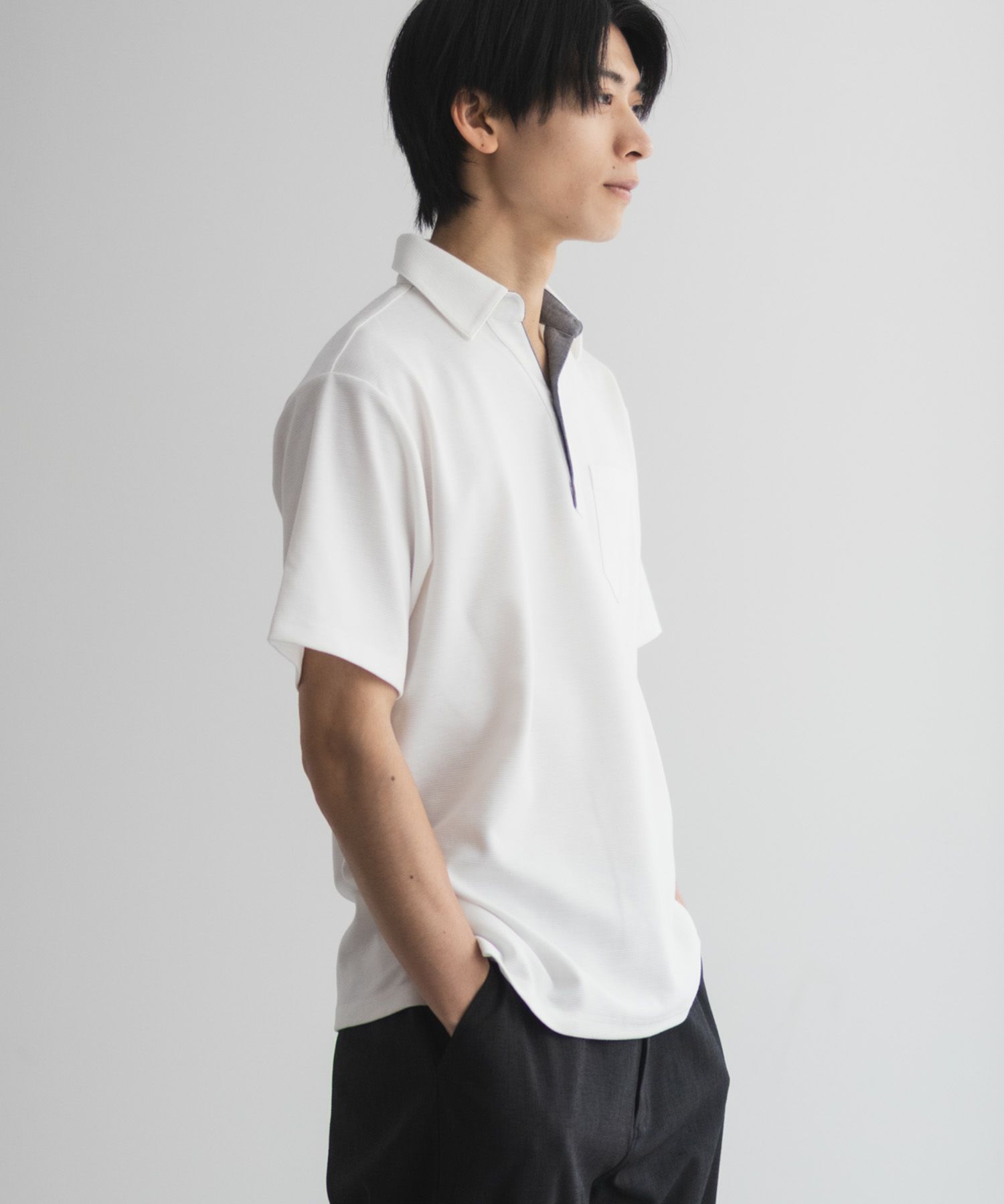 NAVY  SARARI リップルスキッパーポロシャツ メンズ商品サムネイル-7