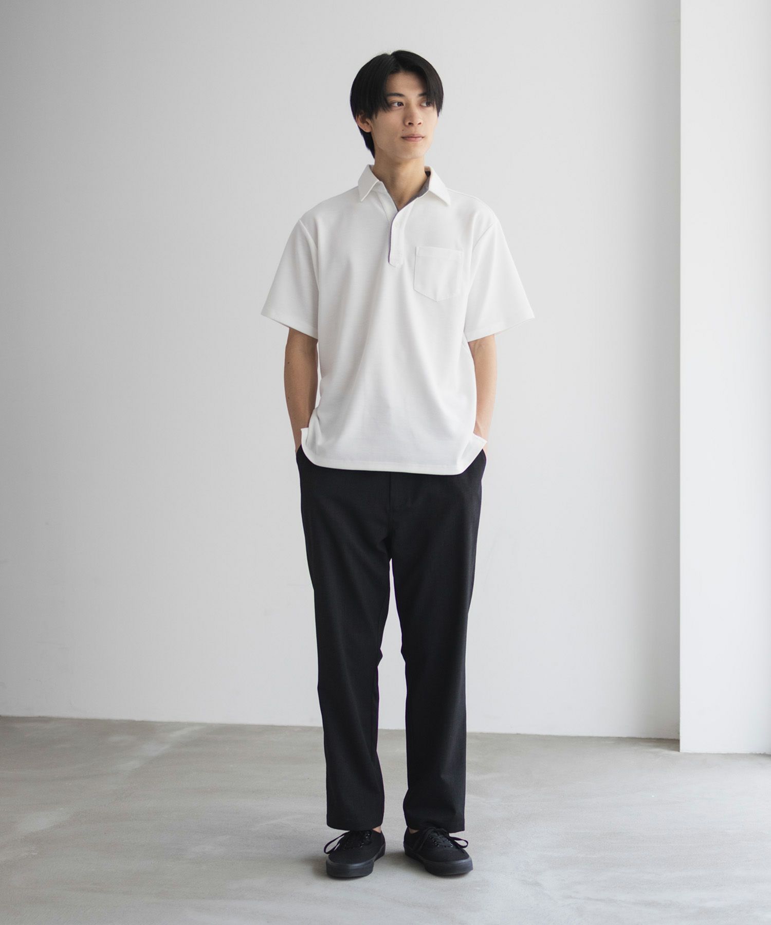 NAVY リップルスキッパーポロシャツ メンズ