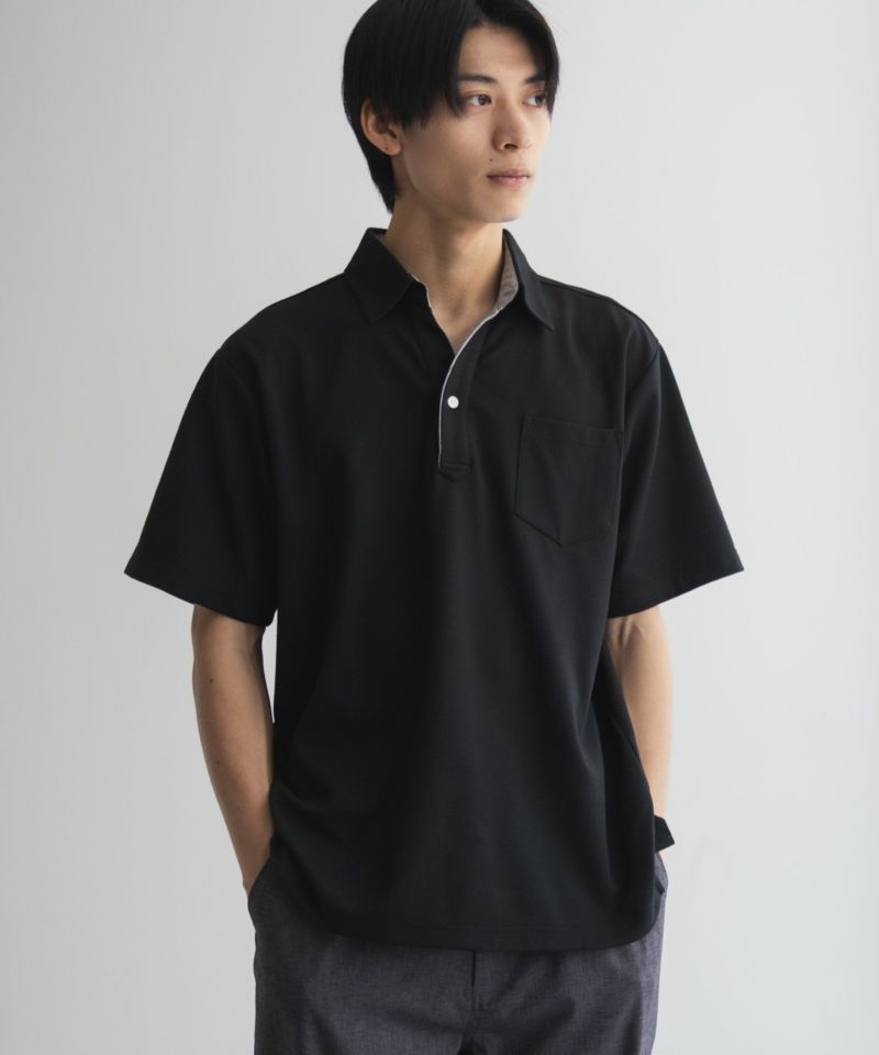 NAVY  SARARI リップルスキッパーポロシャツ メンズ商品画像-11