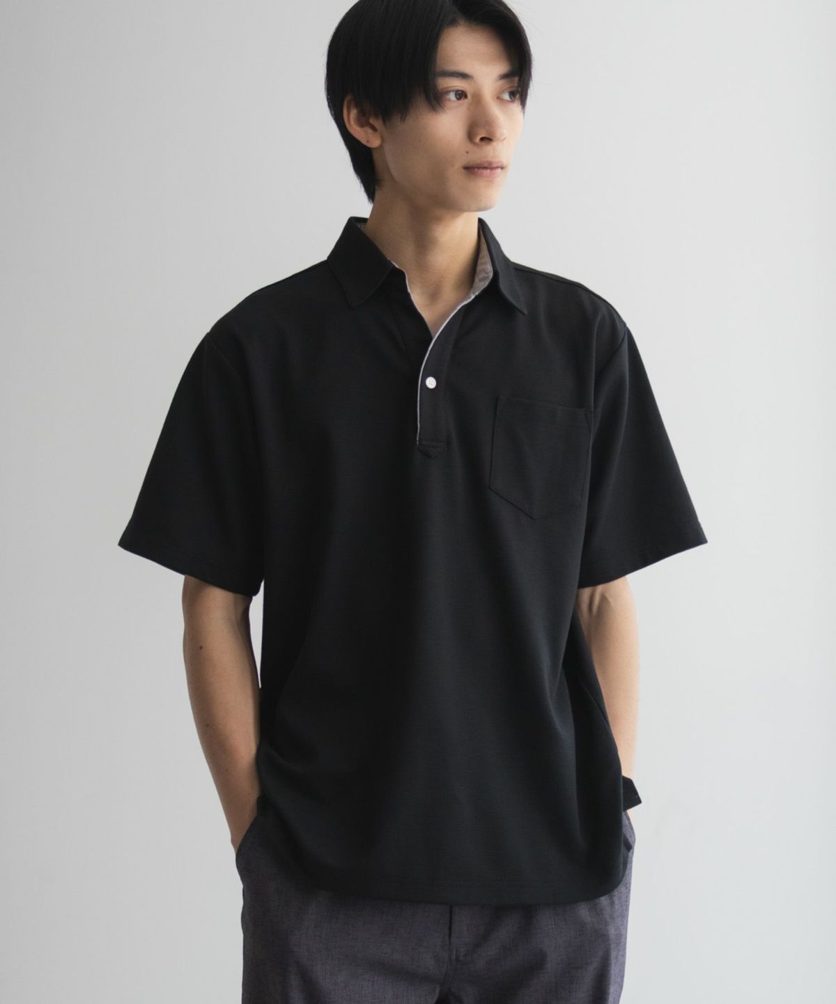 NAVY リップルスキッパーポロシャツ メンズ