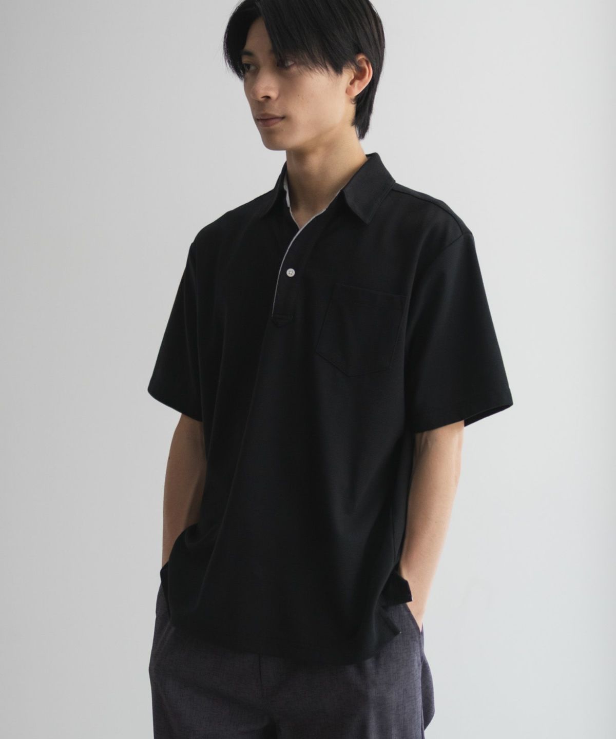 NAVY リップルスキッパーポロシャツ メンズ