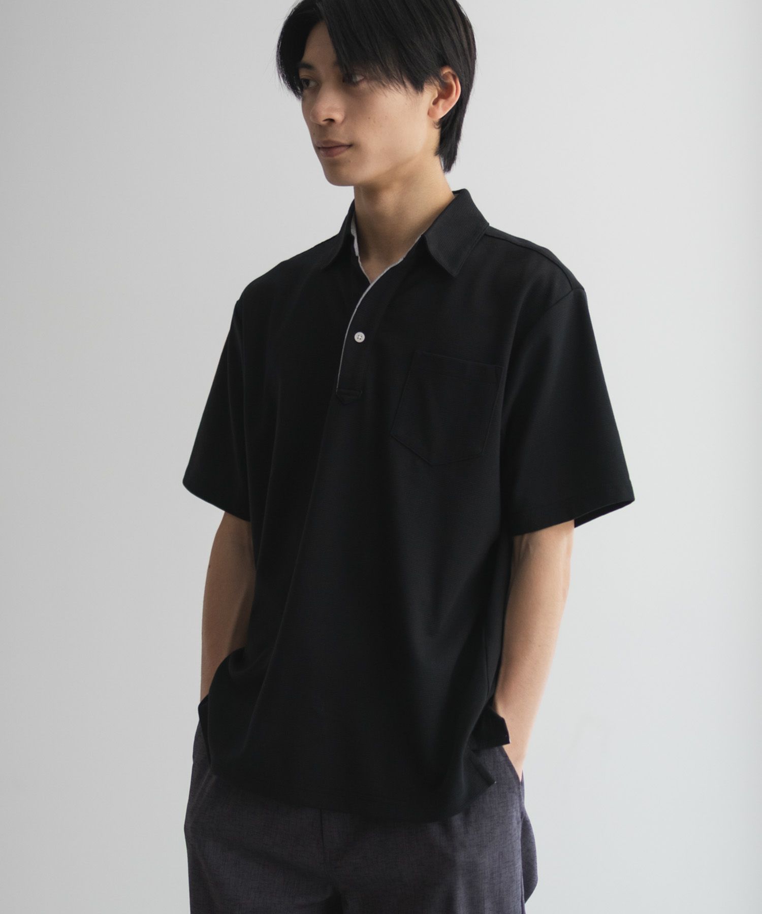 NAVY  SARARI リップルスキッパーポロシャツ メンズ商品サムネイル-12