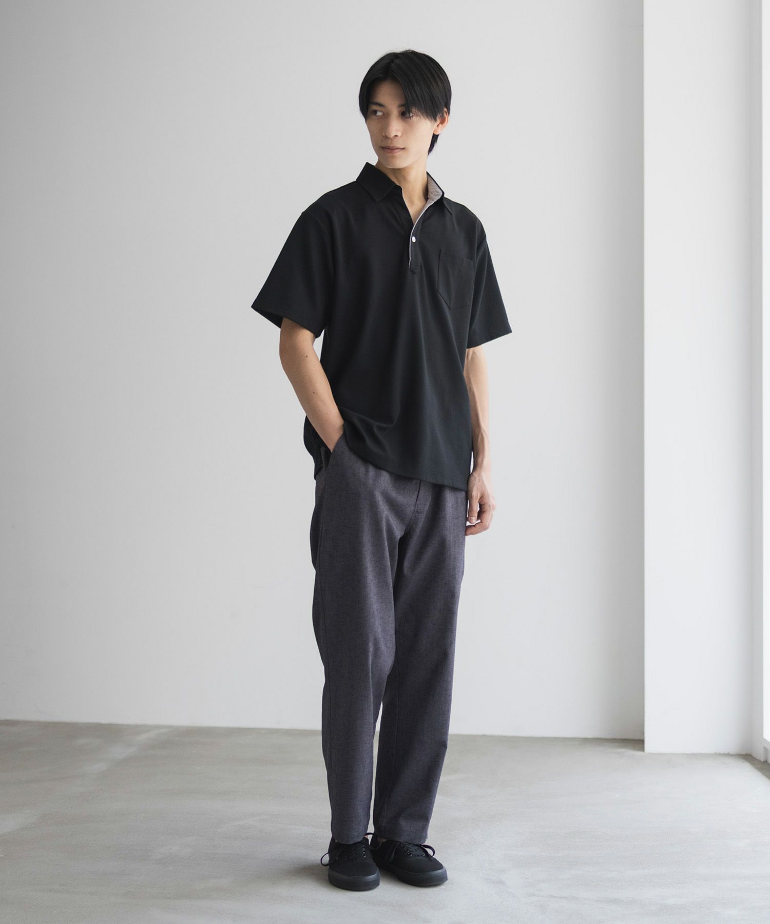 NAVY  SARARI リップルスキッパーポロシャツ メンズ商品画像-13