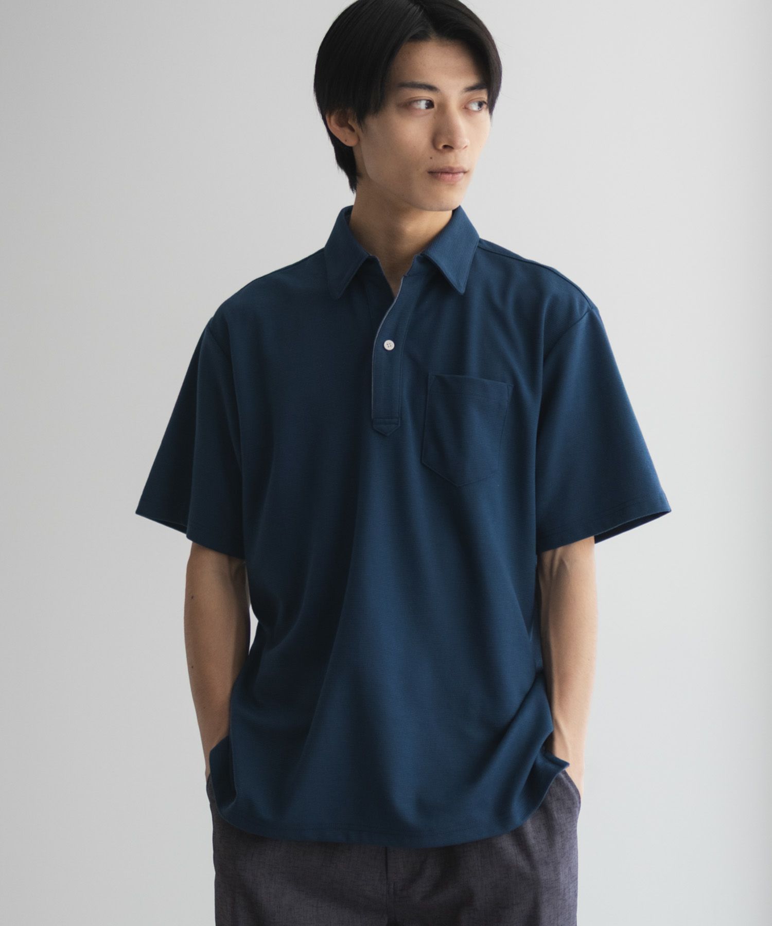 NAVY リップルスキッパーポロシャツ メンズ