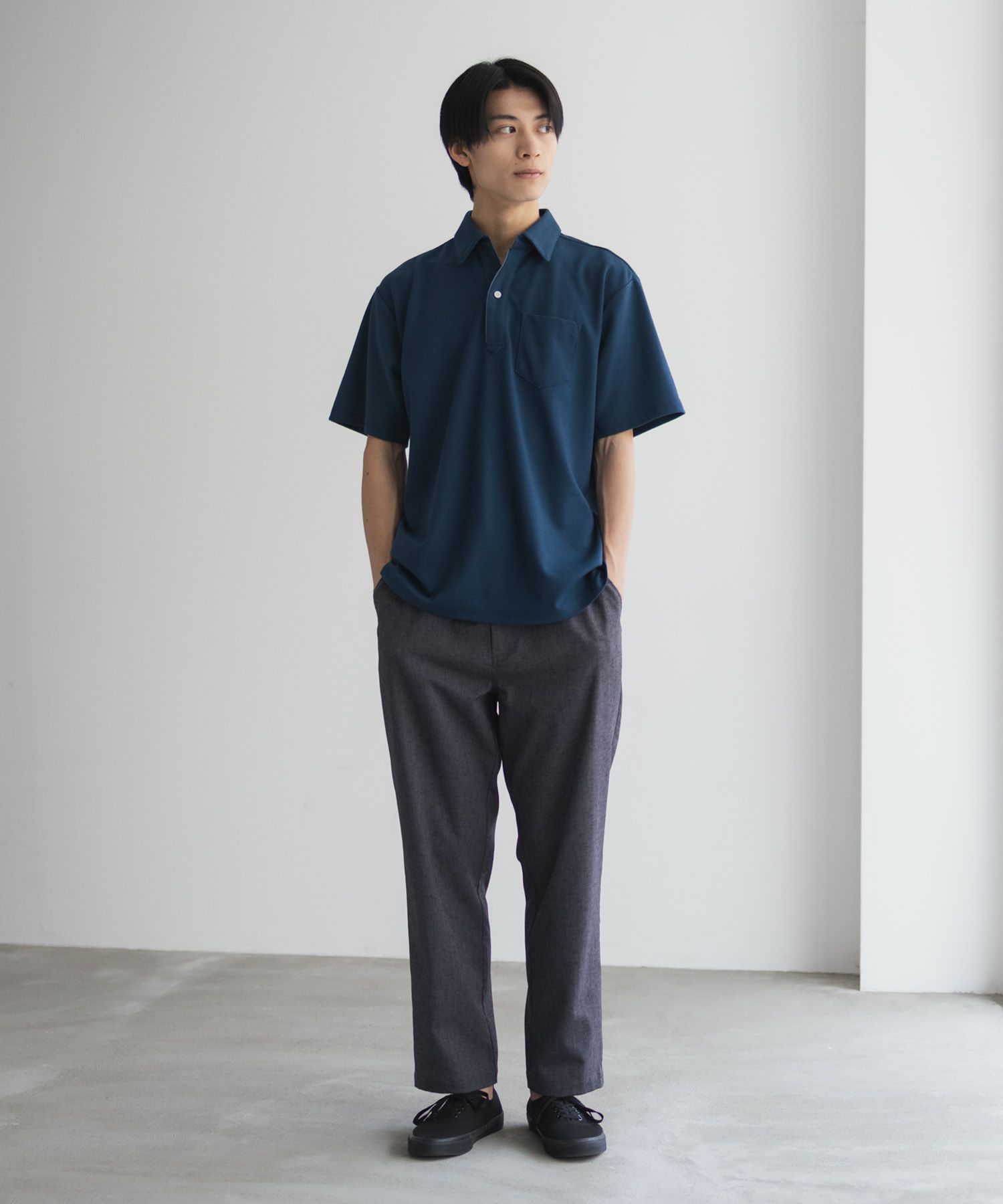 NAVY リップルスキッパーポロシャツ メンズ