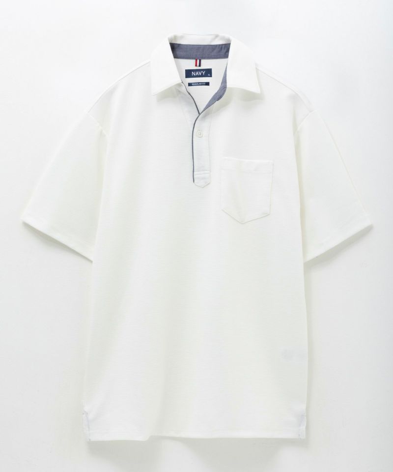 NAVY  SARARI リップルスキッパーポロシャツ メンズ商品画像-20