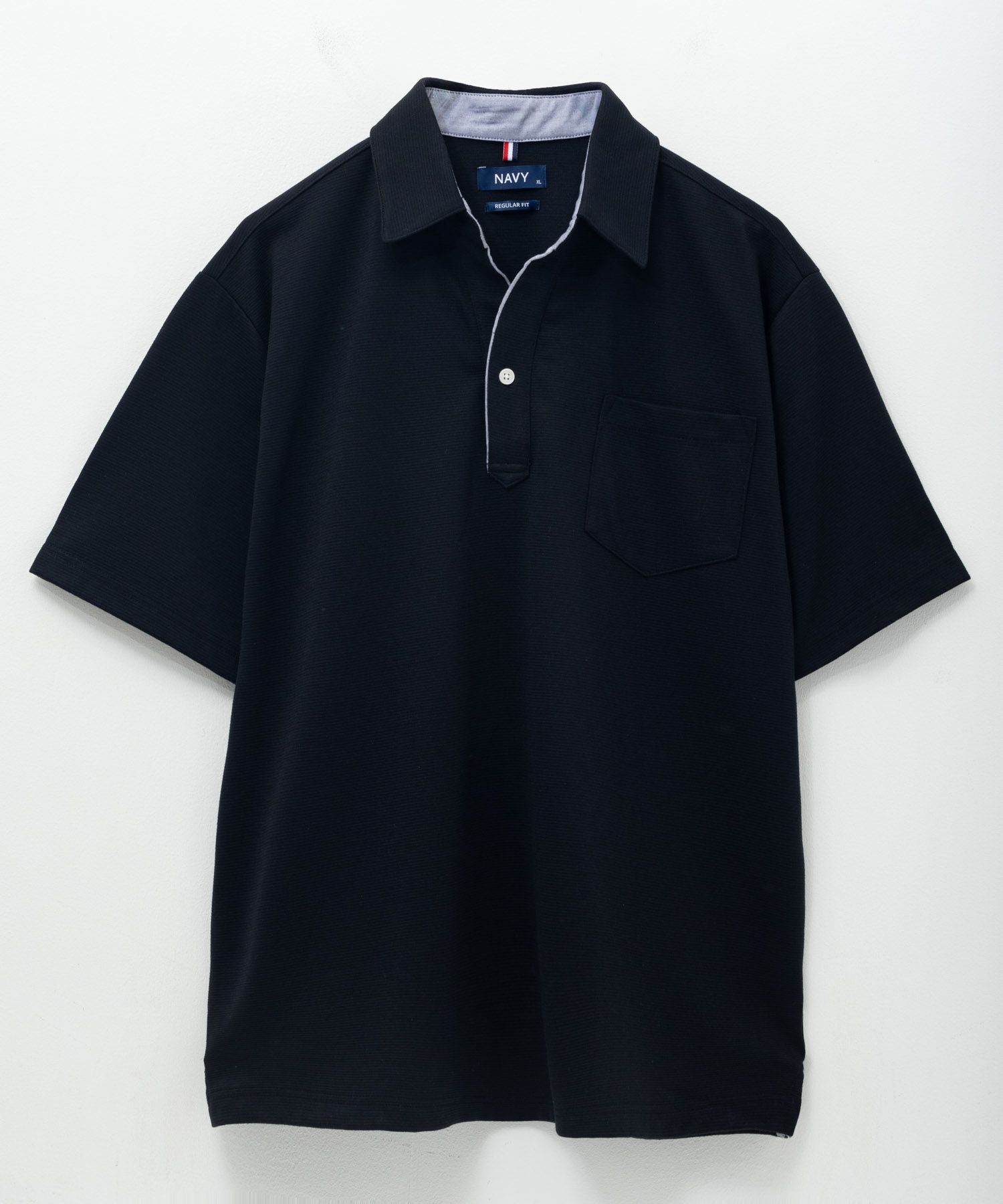 NAVY リップルスキッパーポロシャツ メンズ