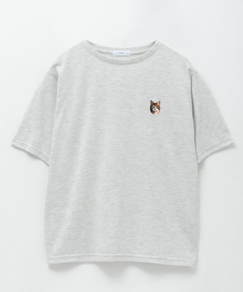 nAvy ネコ刺繍Tシャツ レディース